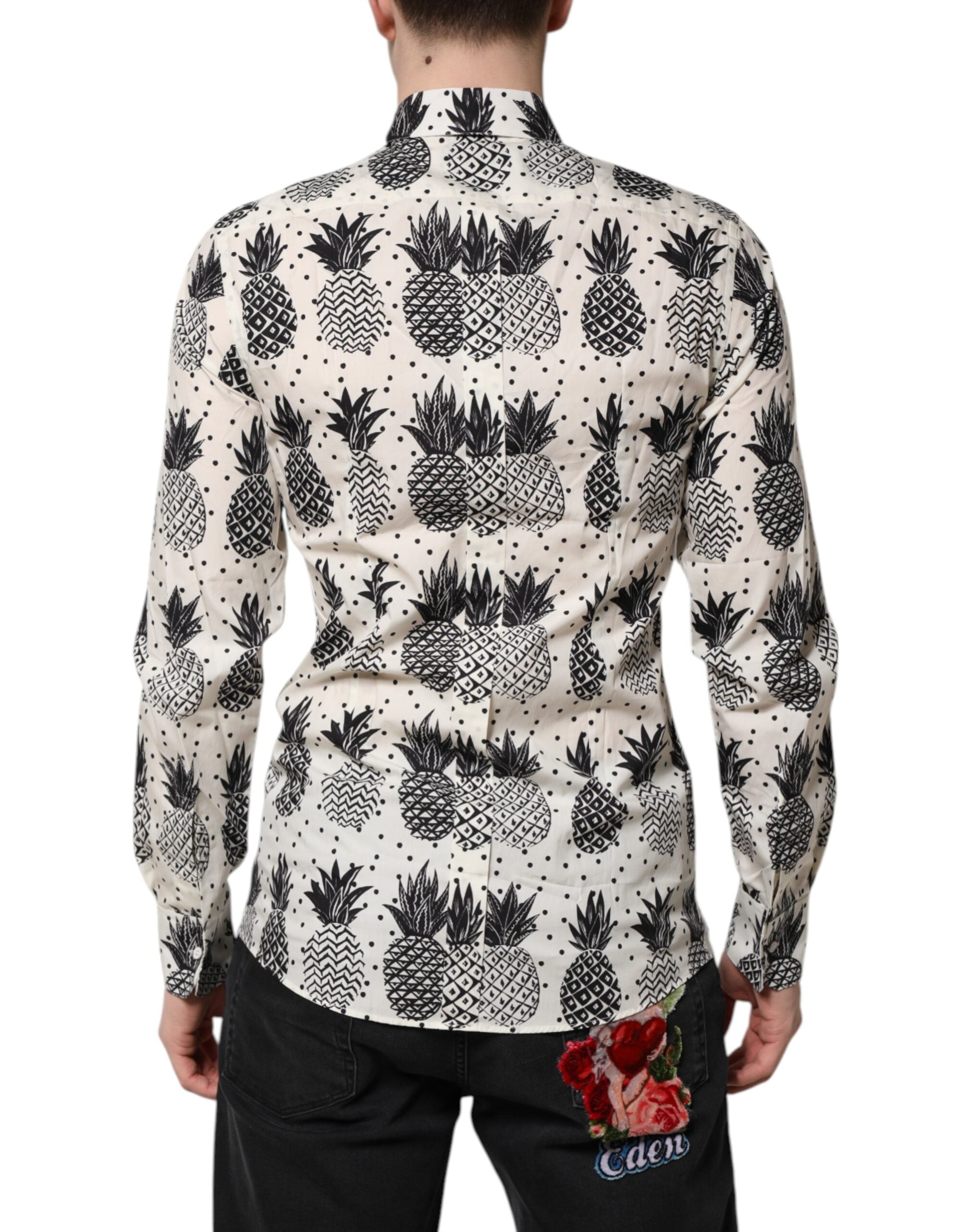 Camisa Dolce & Gabbana de manga larga blanca GOLD con estampado de piña-4