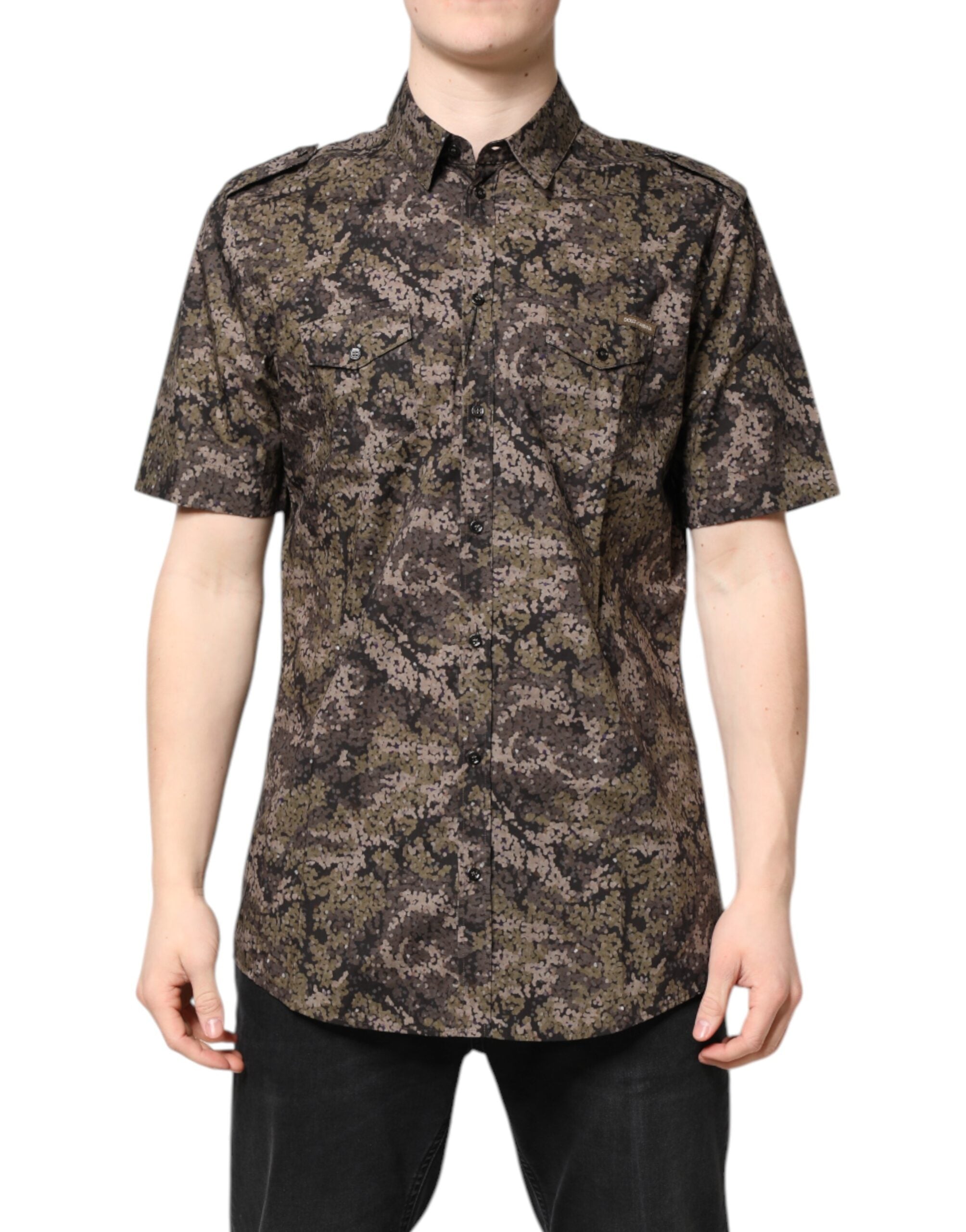 Dolce & Gabbana Multicolor Camouflage Button Down GOLD Shirt-1