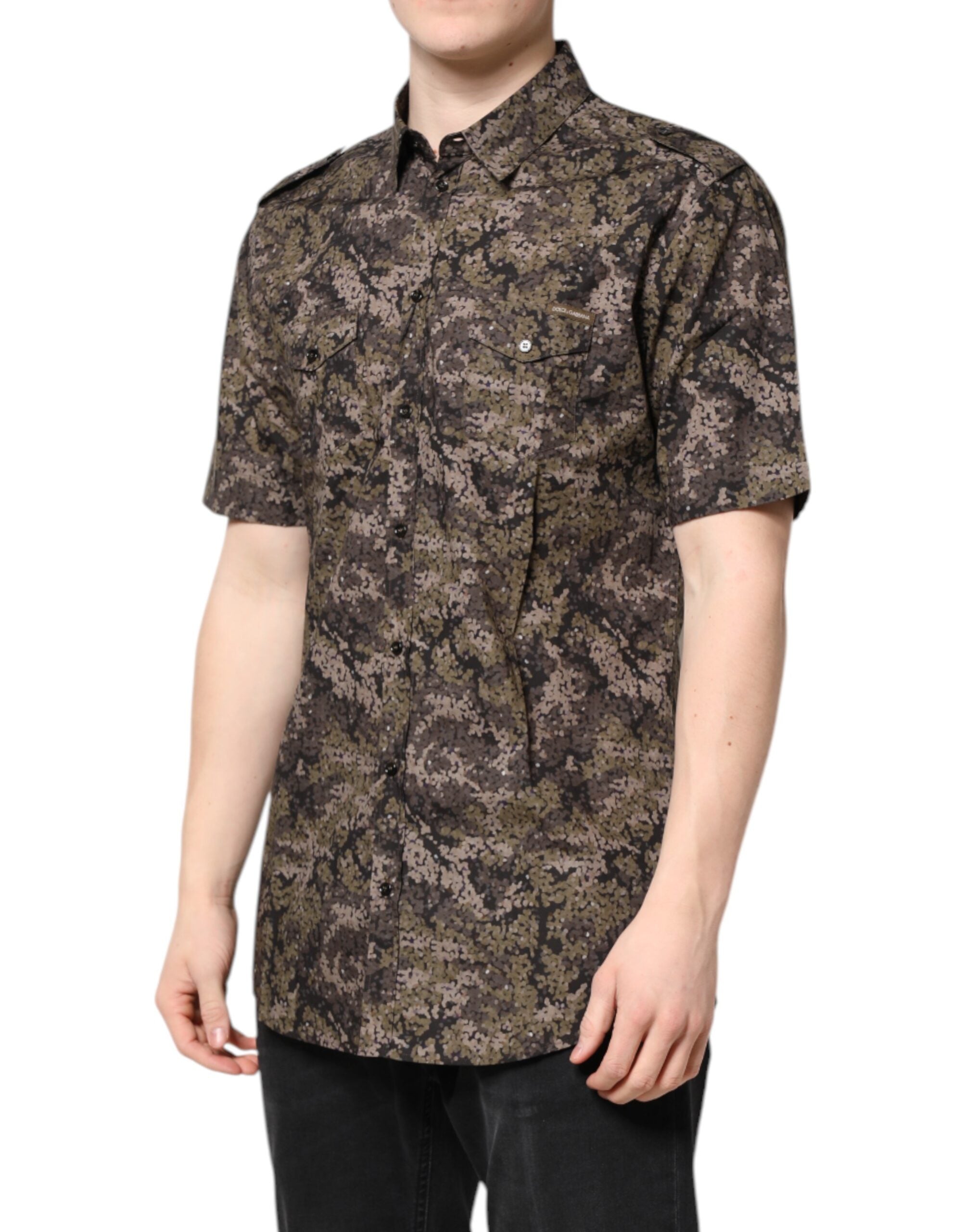 Dolce & Gabbana Multicolor Camouflage Button Down GOLD Shirt-3