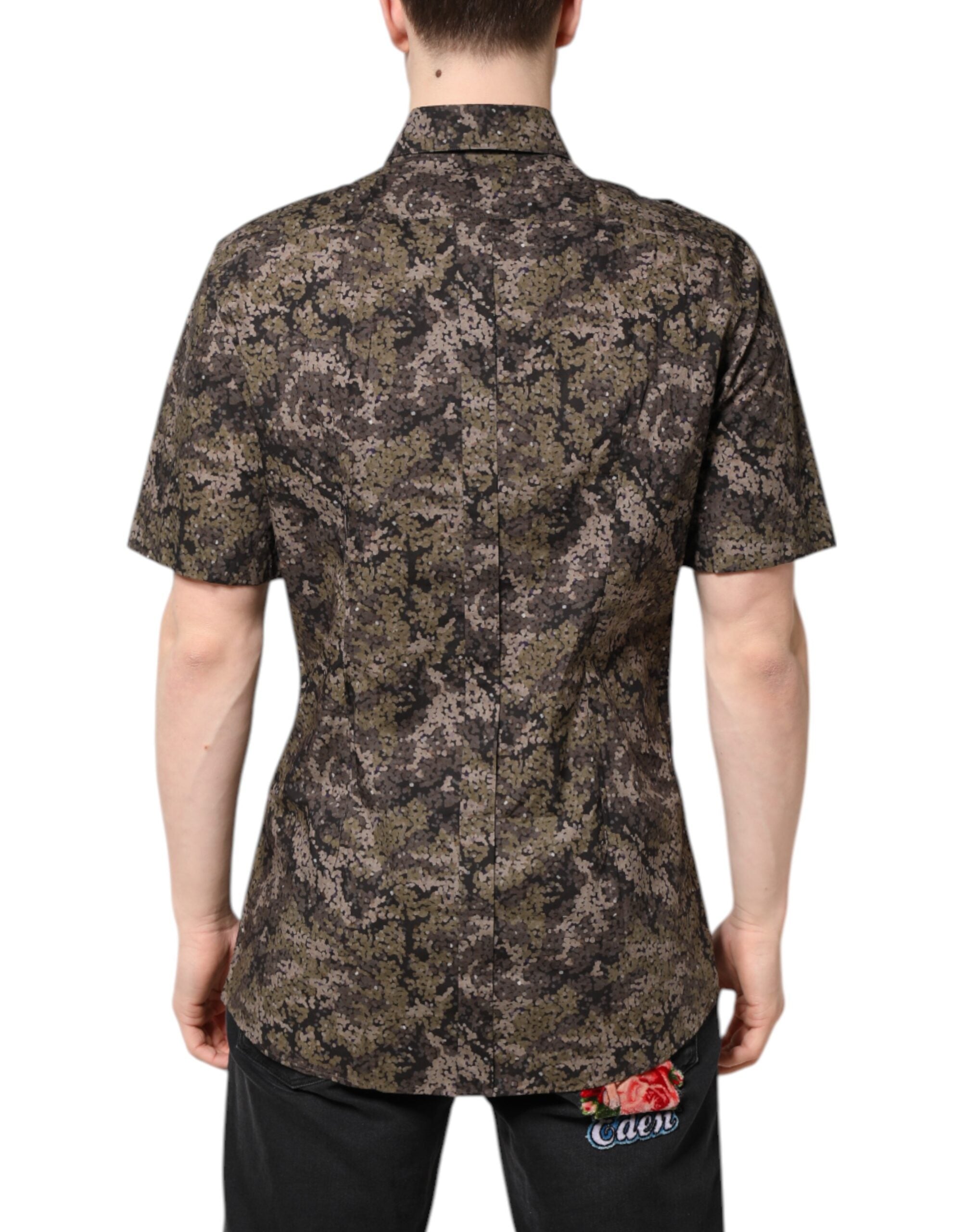 Dolce & Gabbana Multicolor Camouflage Button Down GOLD Shirt-4