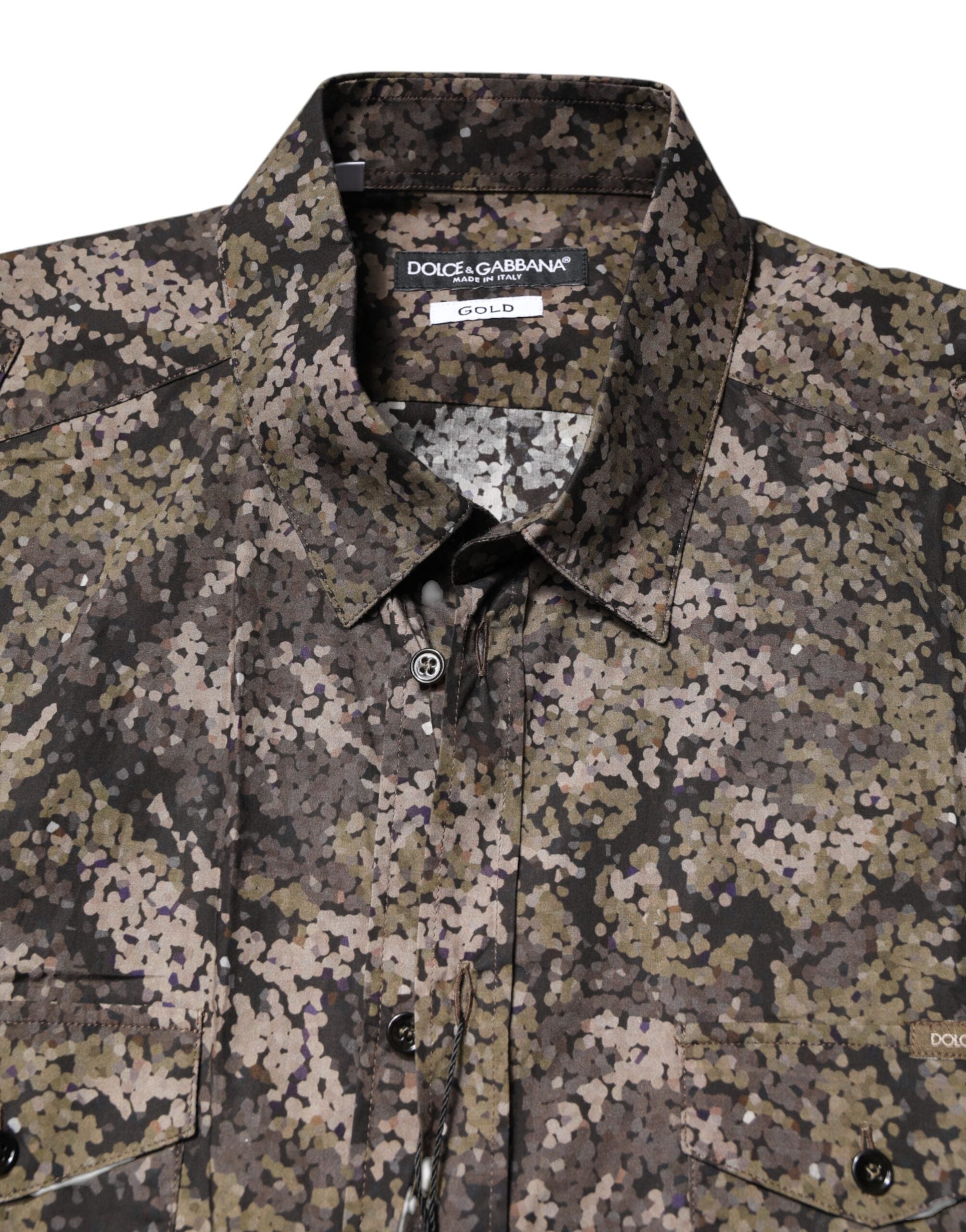 Dolce & Gabbana Multicolor Camouflage Button Down GOLD Shirt-5