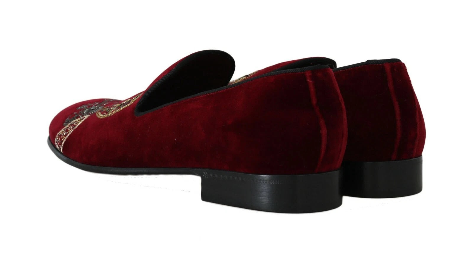 Dolce & Gabbana Bordeaux Velvet Loafers Gun Horseshoe Shoes-2