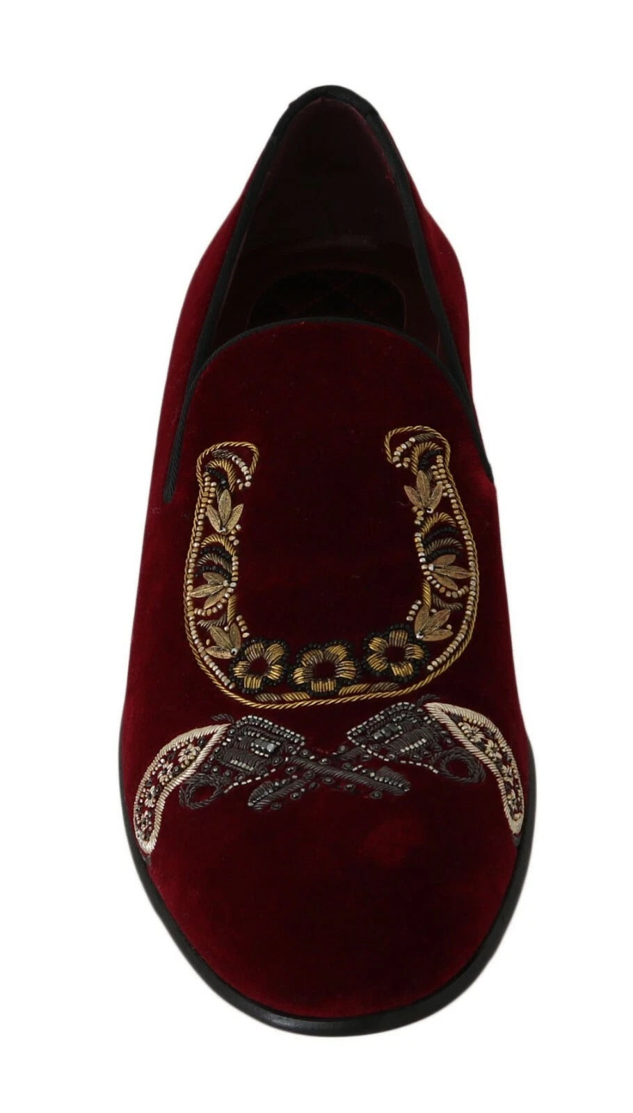 Dolce & Gabbana Bordeaux Velvet Loafers Gun Horseshoe Shoes-3