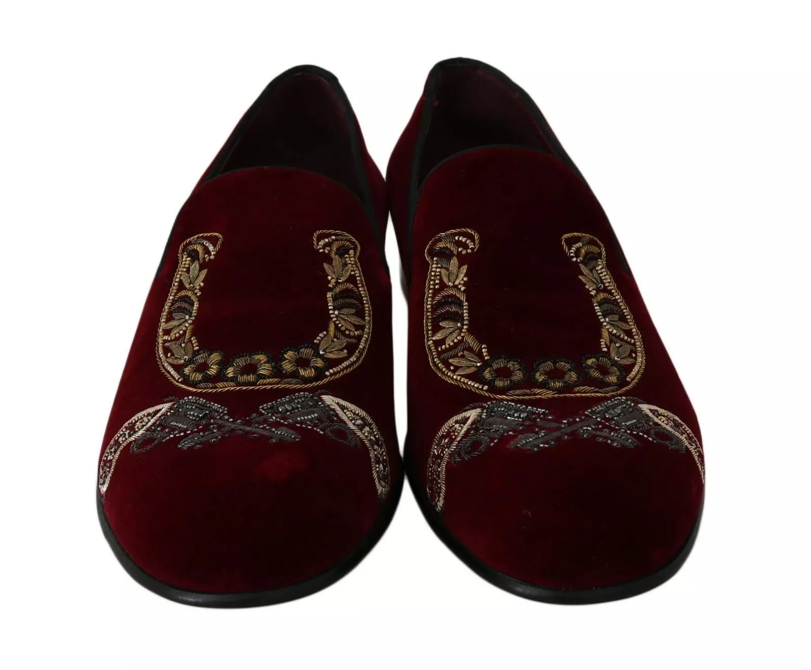 Dolce & Gabbana Bordeaux Velvet Loafers Gun Horseshoe Shoes-6