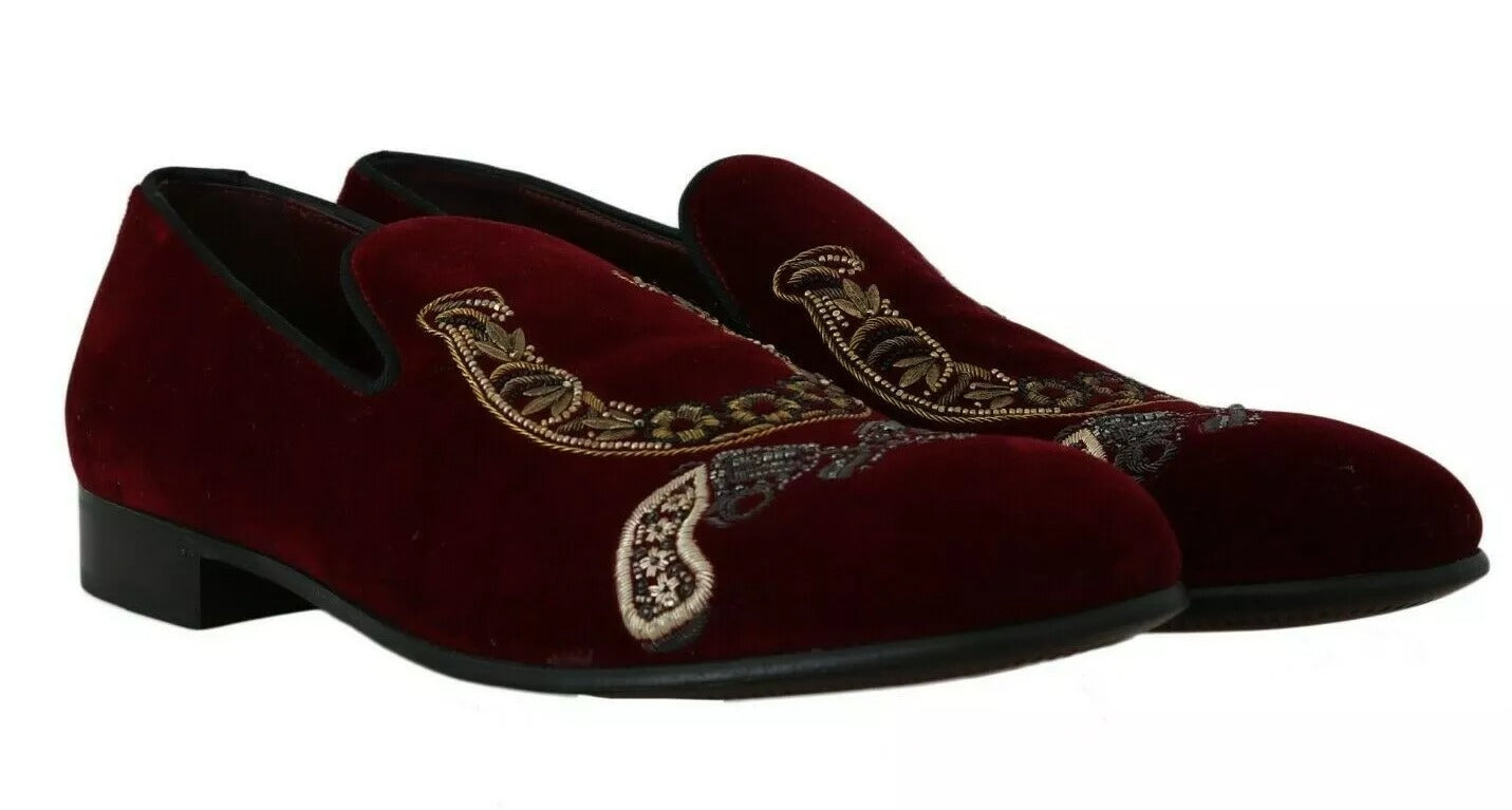 Dolce & Gabbana Bordeaux Velvet Loafers Gun Horseshoe Shoes-7