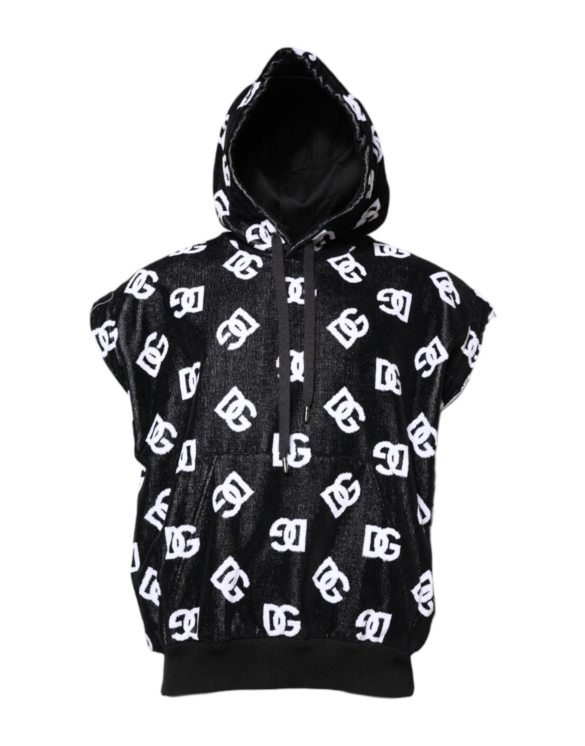 Dolce & Gabbana black sleeveless cotton hooded sweater by DG-2