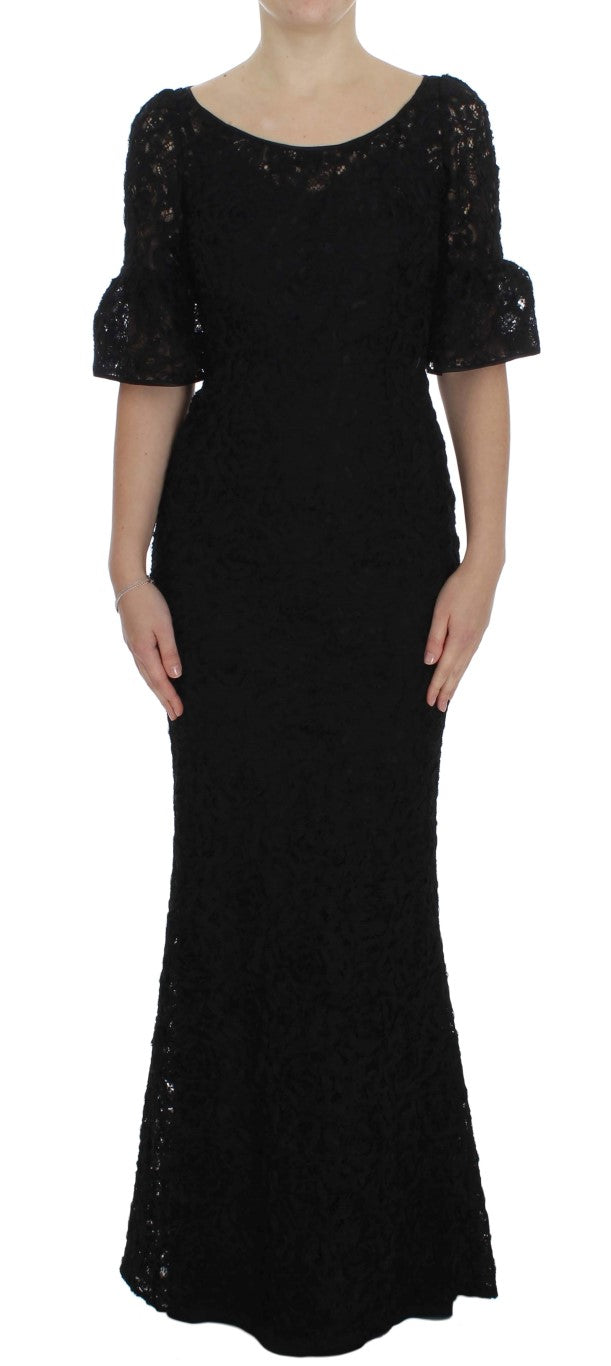 Dolce & Gabbana Black floral long bodycon maxi dress in lace-1