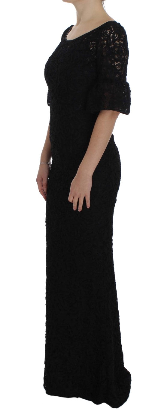 Dolce & Gabbana Black floral long bodycon maxi dress in lace-2