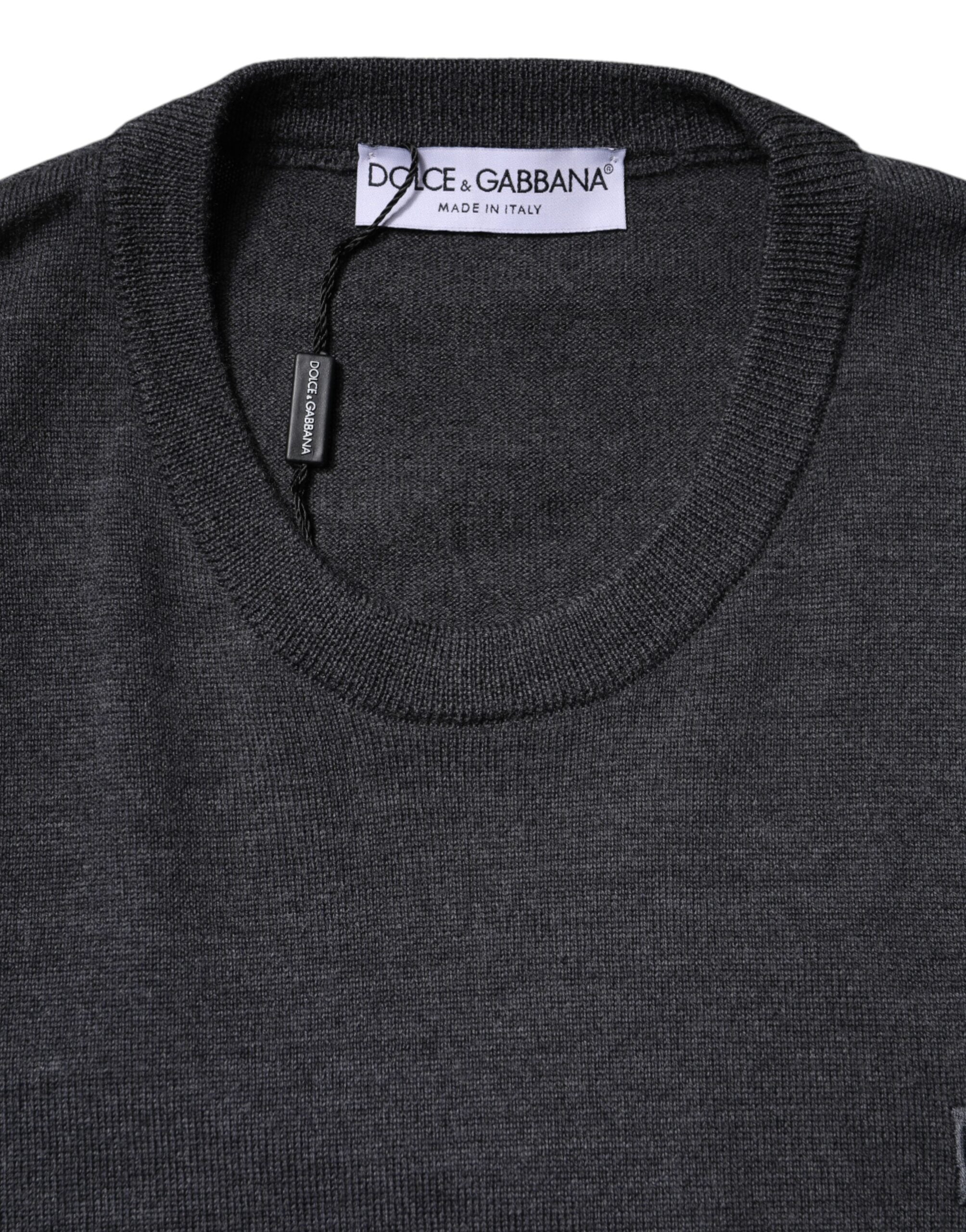 Dolce & Gabbana Grey Wool Logo Knit Sweater for Men-4