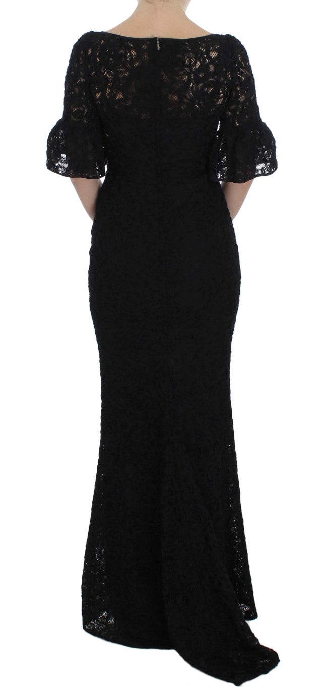 Dolce & Gabbana Black floral long bodycon maxi dress in lace-3