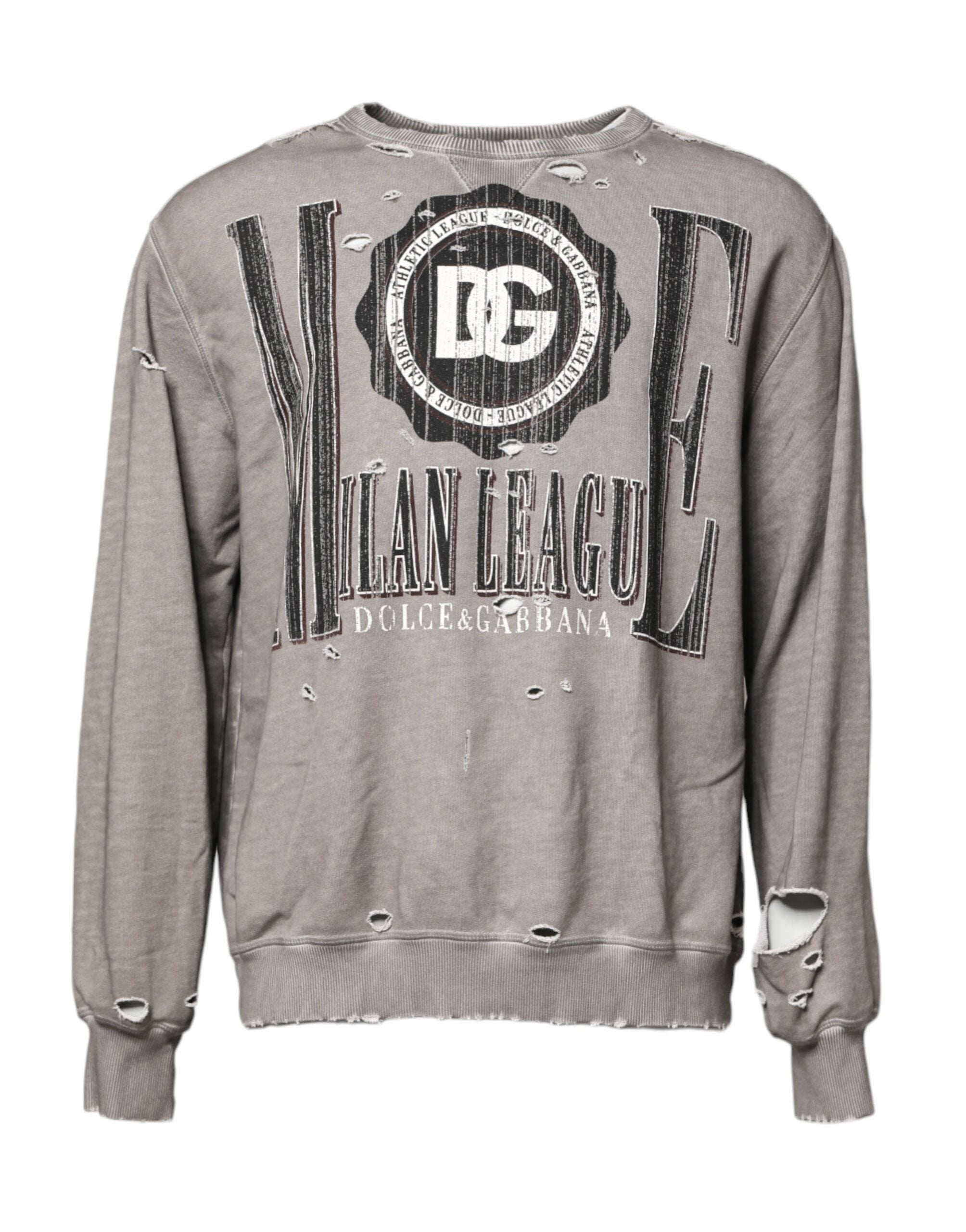 Suéter gris de cuello redondo con estampado de logotipo de Dolce & Gabbana-2