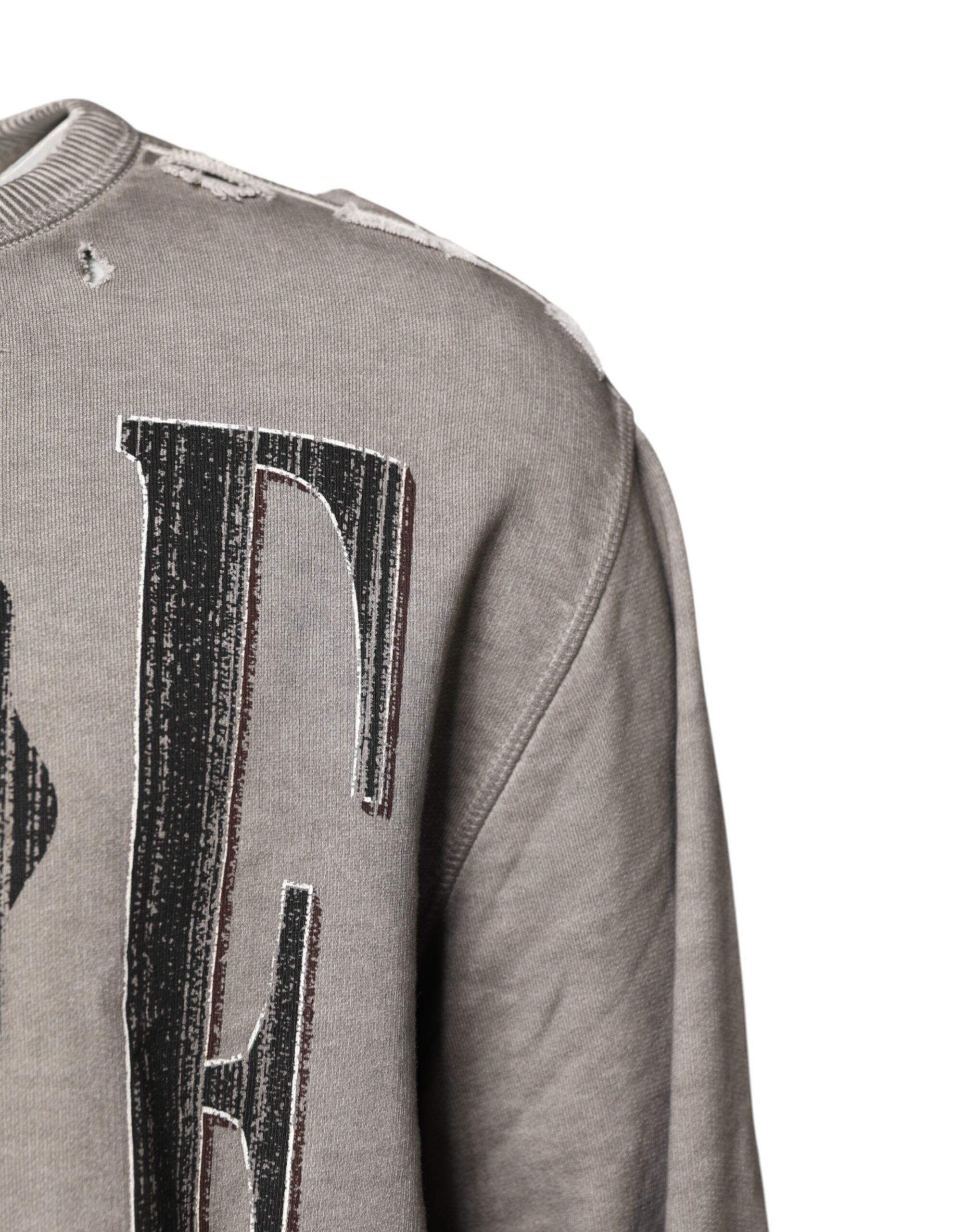 Suéter gris de cuello redondo con estampado de logotipo de Dolce & Gabbana-3