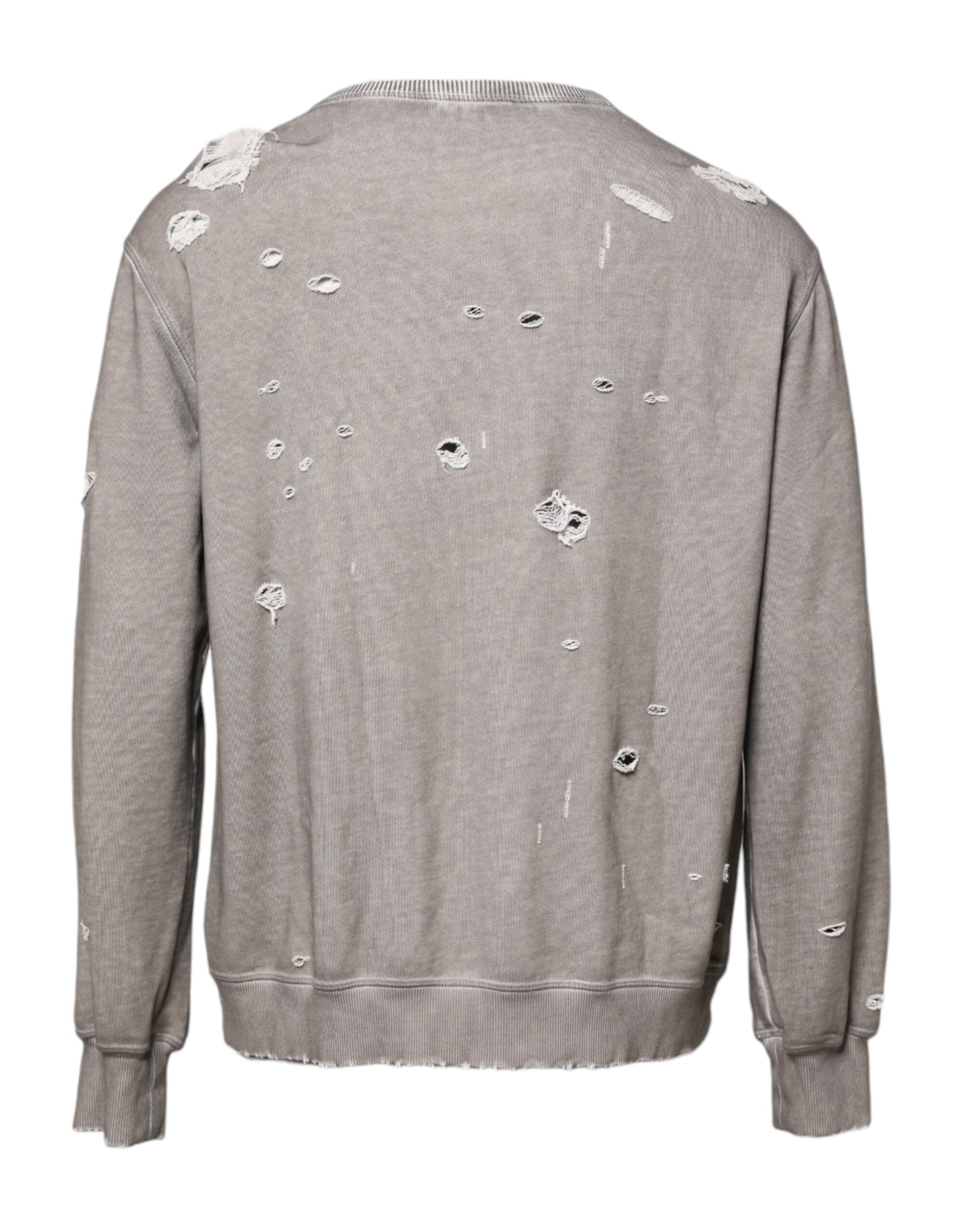 Suéter gris de cuello redondo con estampado de logotipo de Dolce & Gabbana-4