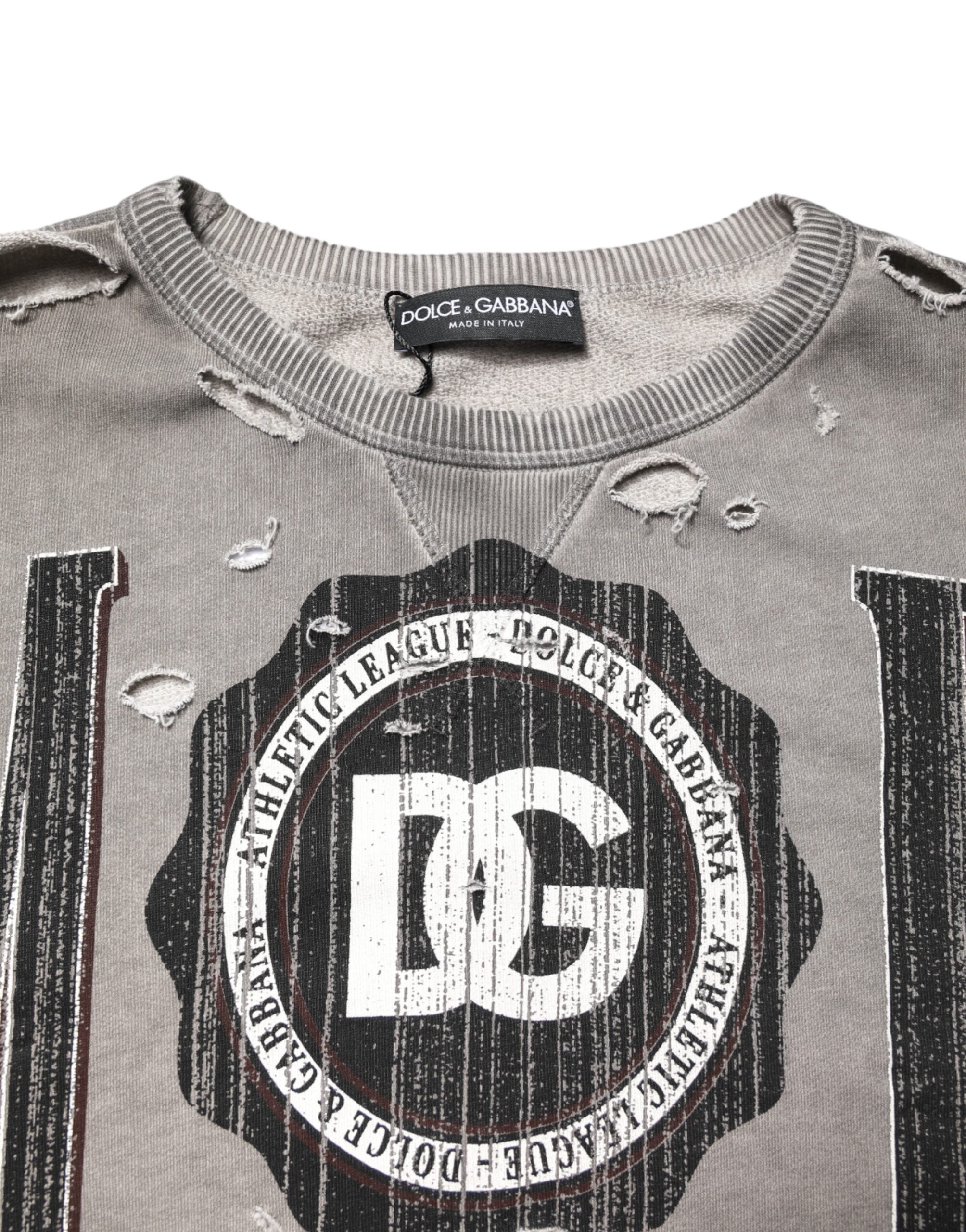 Suéter gris de cuello redondo con estampado de logotipo de Dolce & Gabbana-5