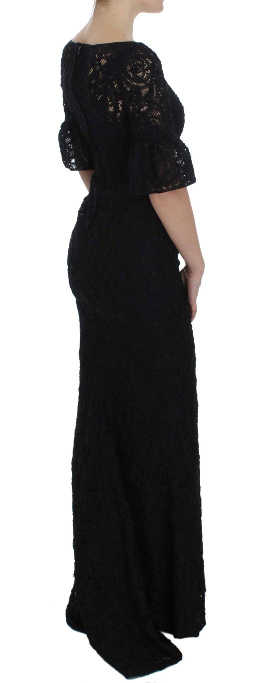 Dolce & Gabbana Black floral long bodycon maxi dress in lace-4