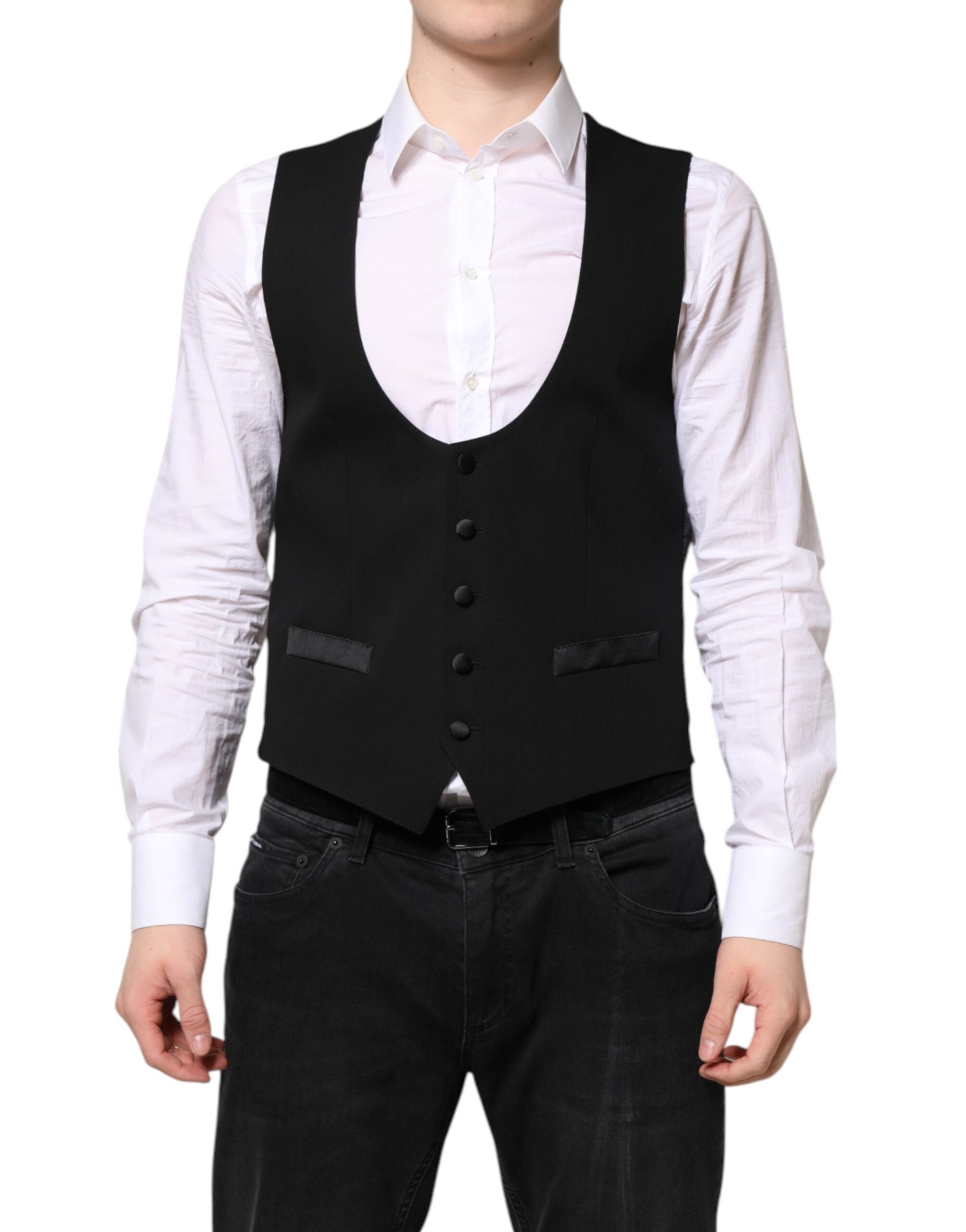Vestido de lana negro Dolce & Gabbana con chaleco formal-1