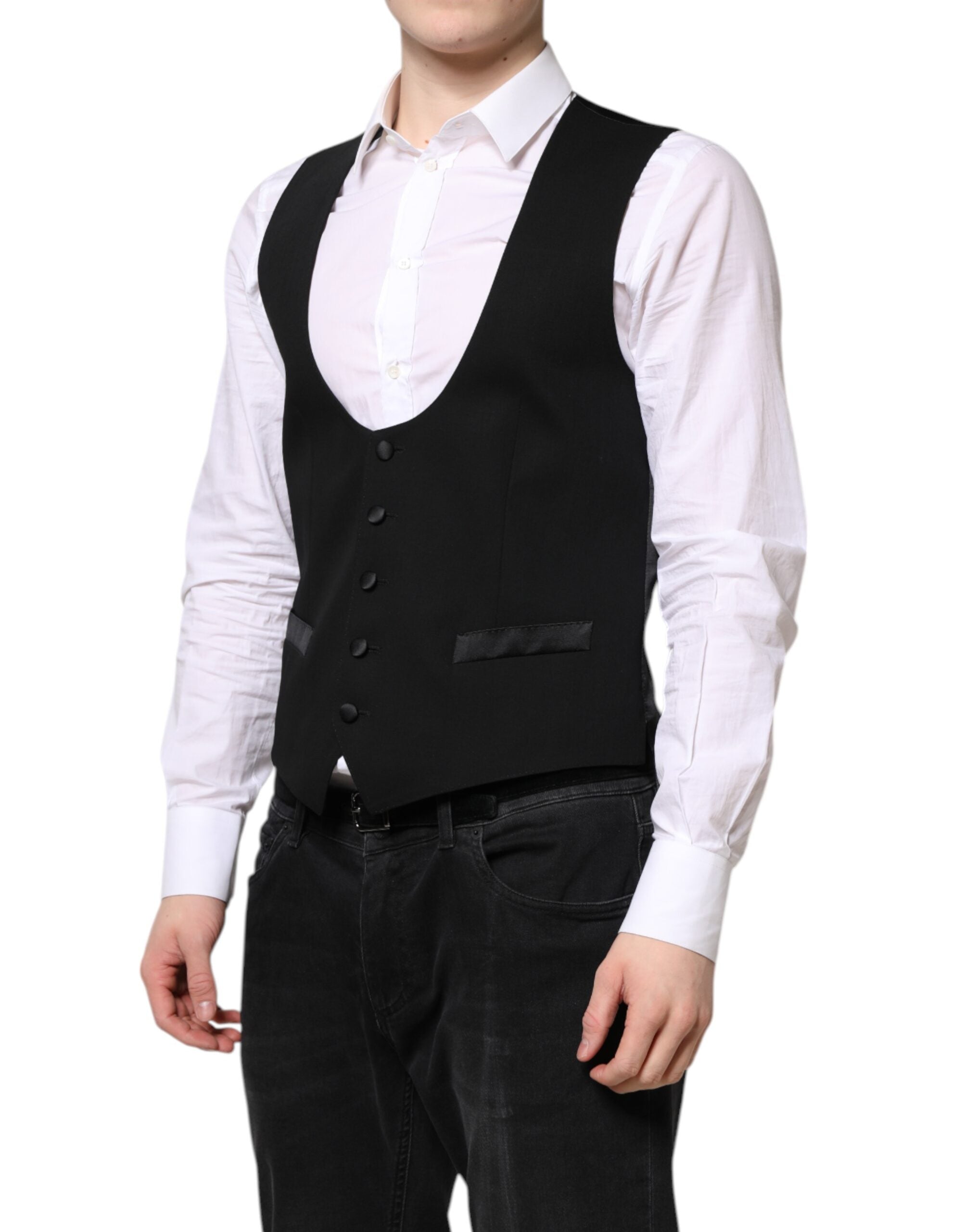 Vestido de lana negro Dolce & Gabbana con chaleco formal-3