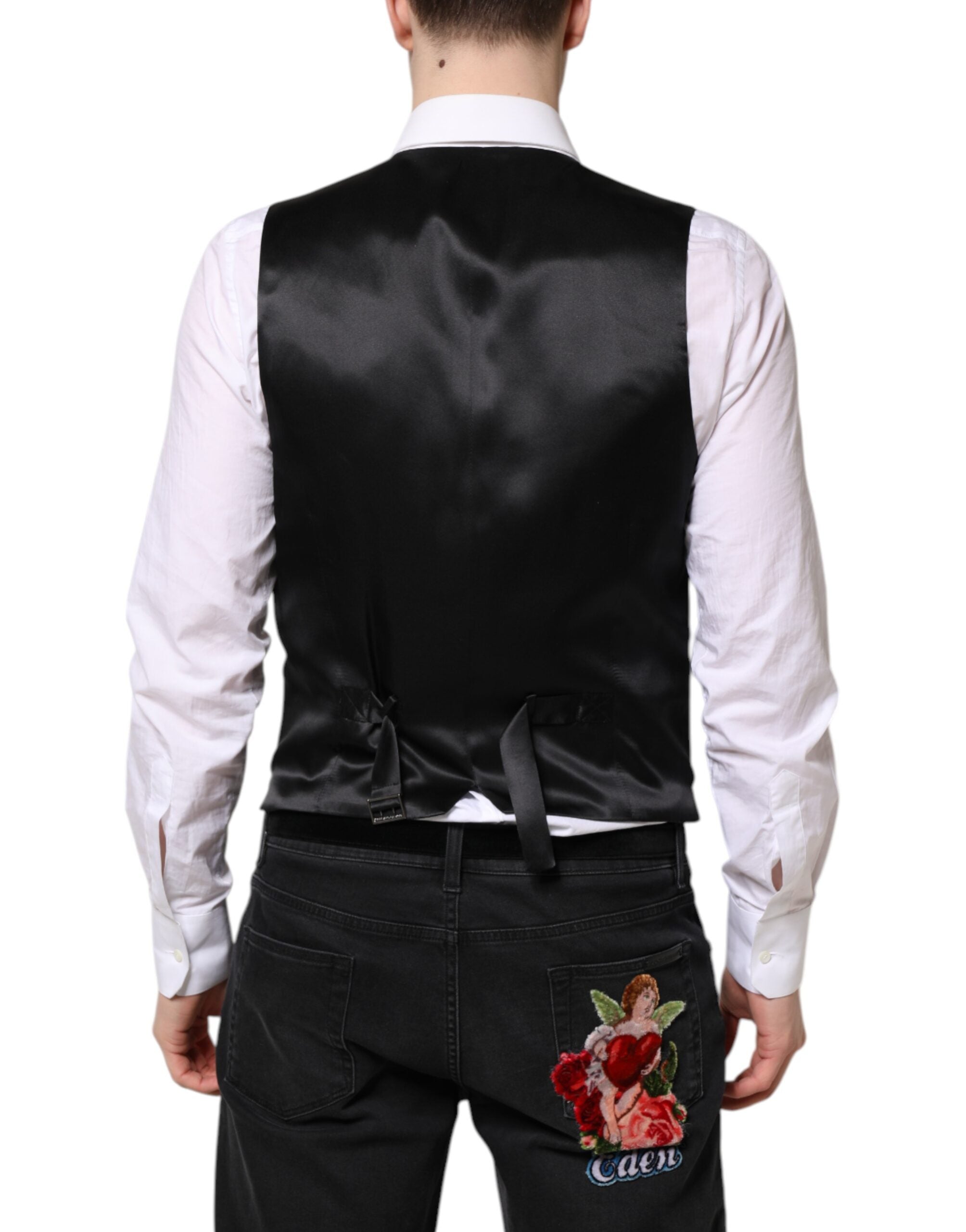 Vestido de lana negro Dolce & Gabbana con chaleco formal-4