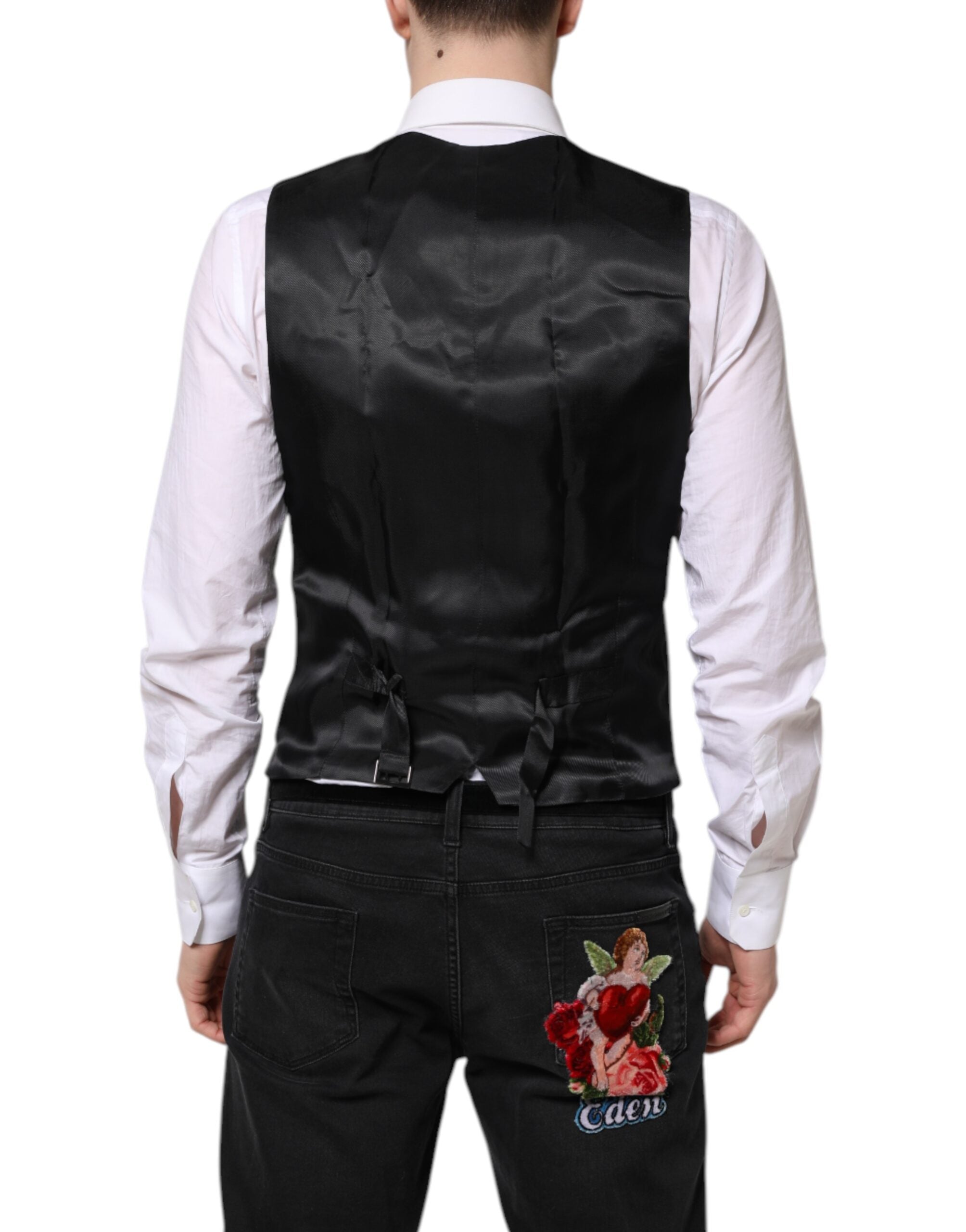 Dolce & Gabbana Black Wool Vest Dress Formal Vest-4