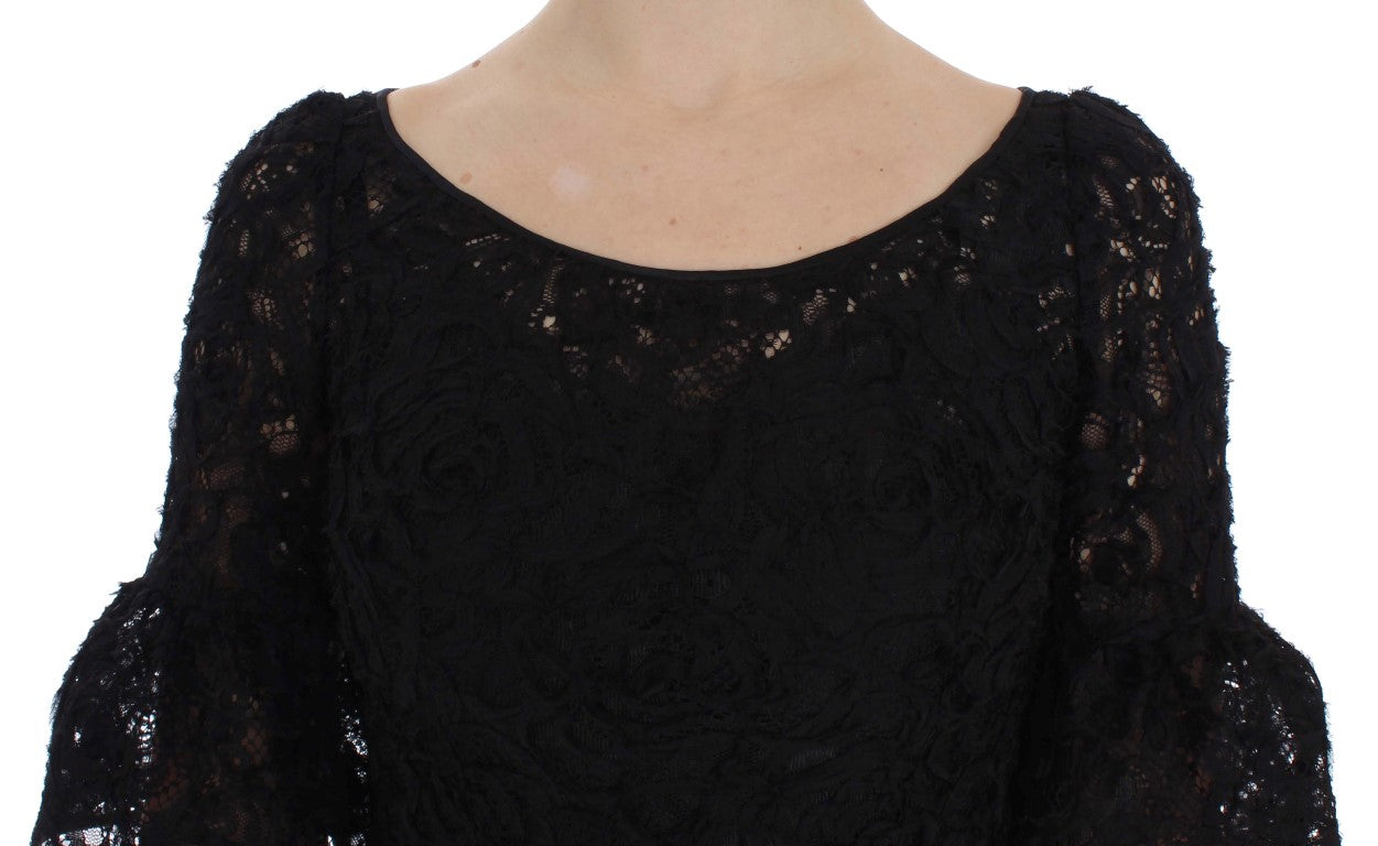 Dolce & Gabbana Black floral long bodycon maxi dress in lace-5