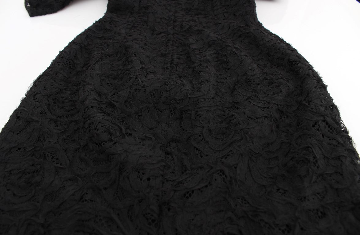 Dolce & Gabbana Black floral long bodycon maxi dress in lace-8