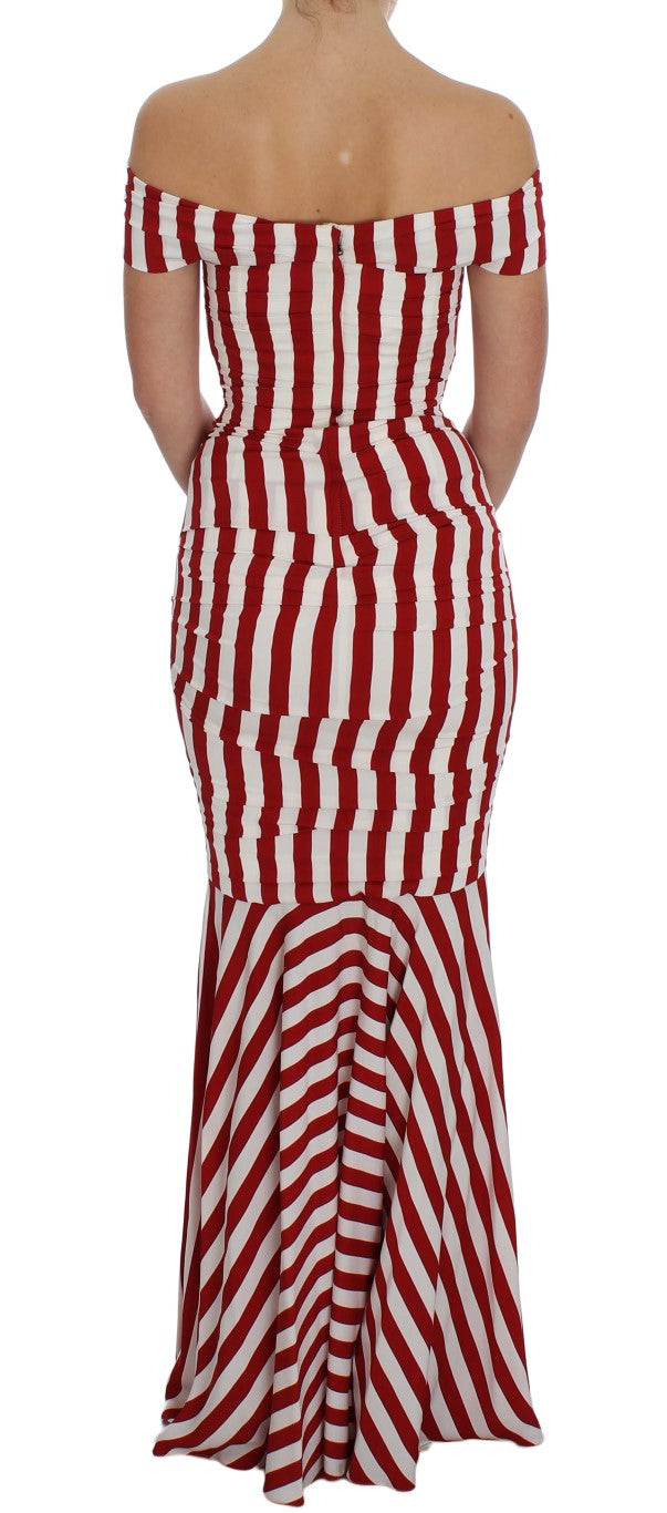 Dolce & Gabbana Rot-Weißes Seiden-Stretchkleid-3