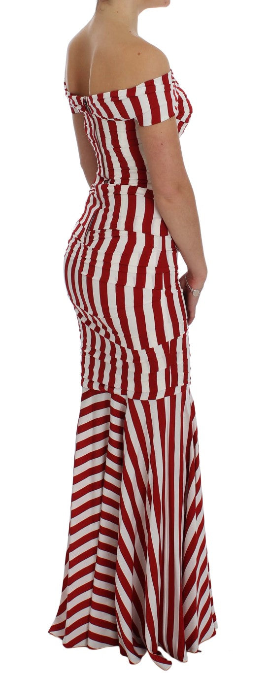 Dolce & Gabbana Rot-Weißes Seiden-Stretchkleid-4