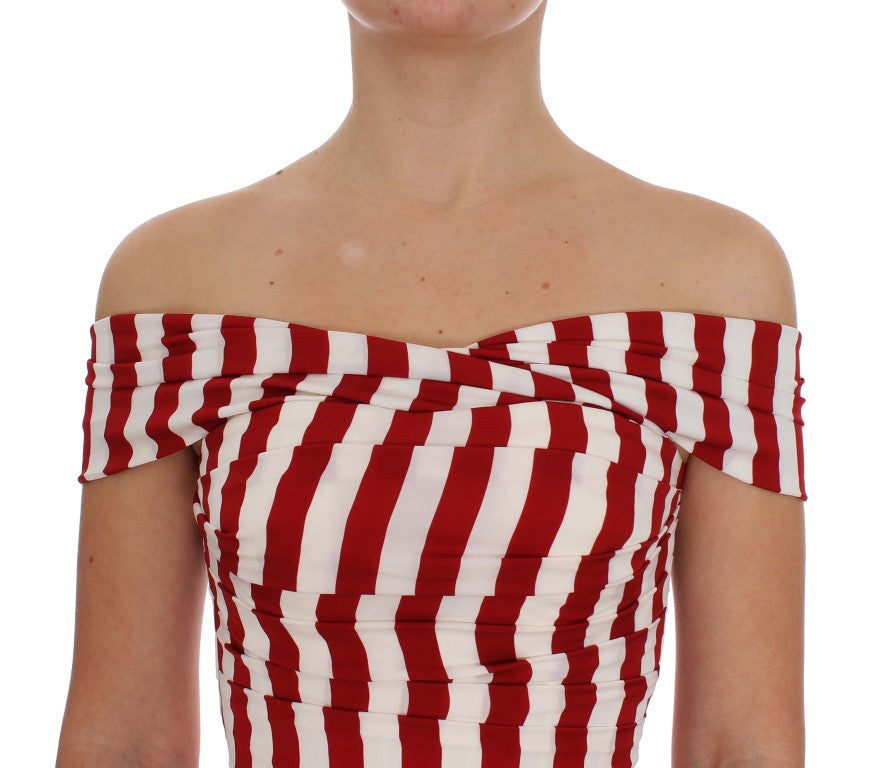Dolce & Gabbana Rot-Weißes Seiden-Stretchkleid-5