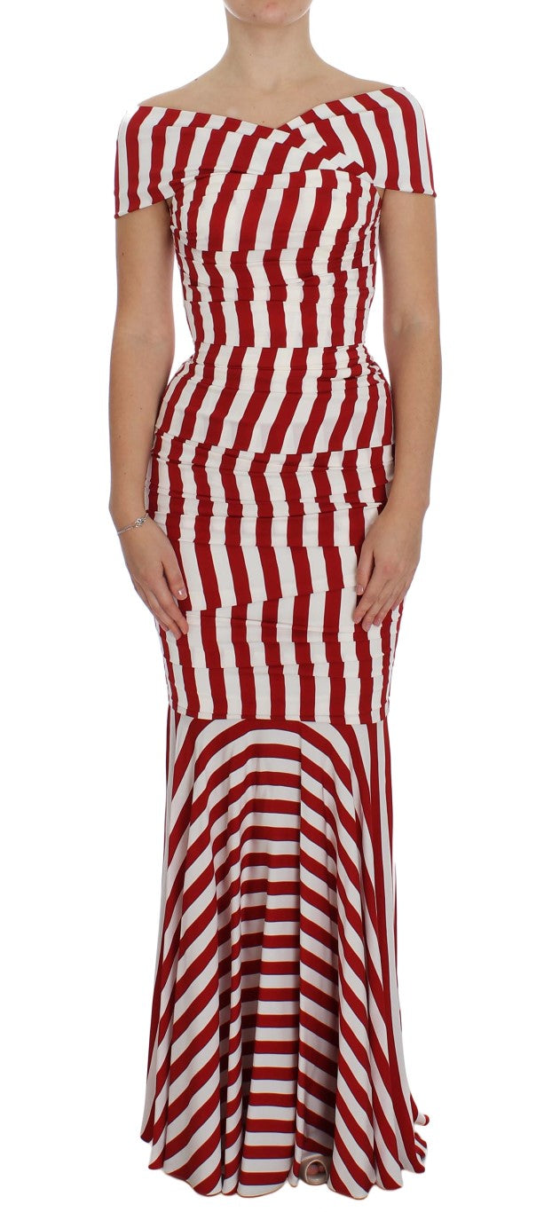 Dolce & Gabbana Rot-Weißes Seiden-Stretchkleid-6