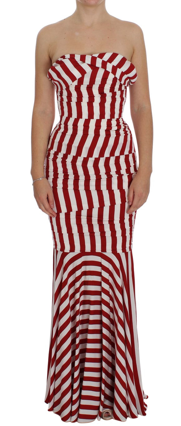 Dolce & Gabbana Rot-Weißes Seiden-Stretchkleid-7
