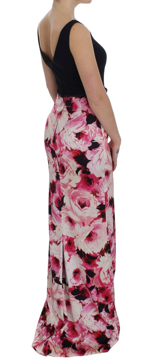 Dolce & Gabbana Rosa geblümtes langes Maxikleid mit Etui-4