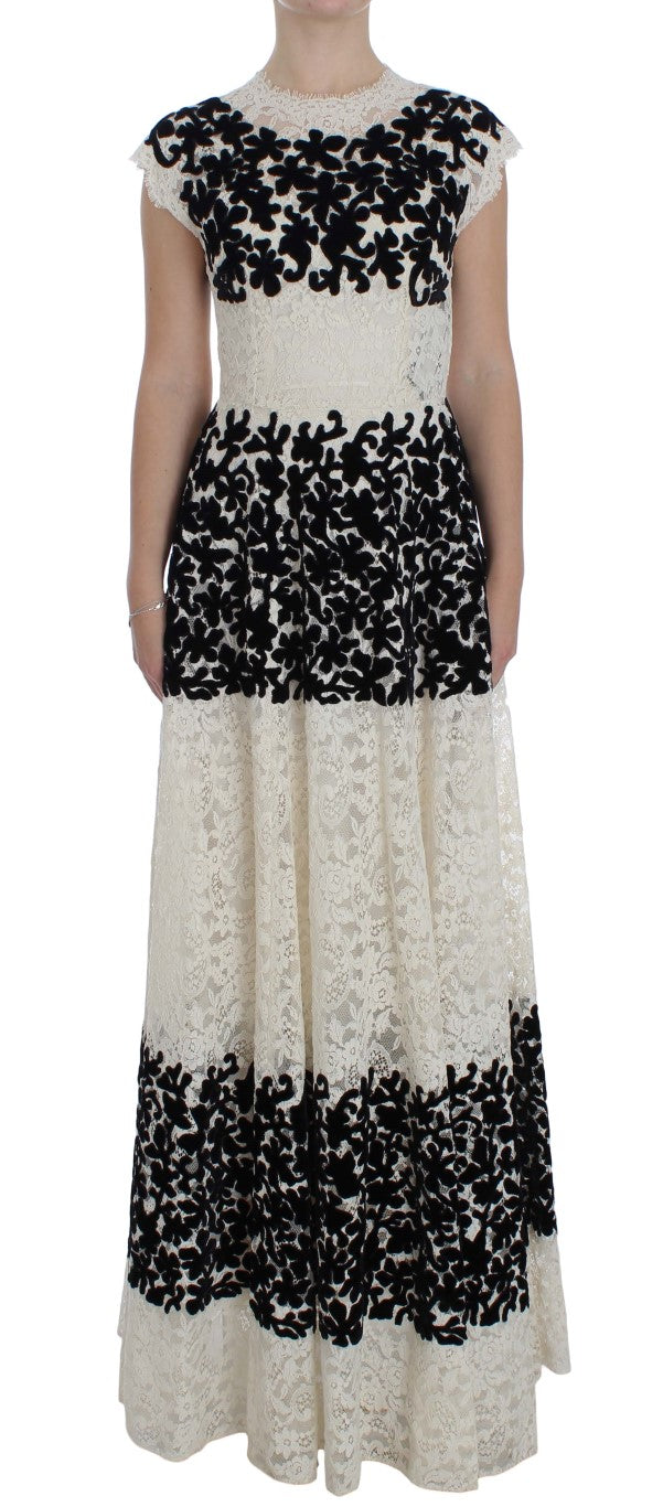Dolce & Gabbana Long Ball Gown Maxi Dress with Floral Lace Ricamo