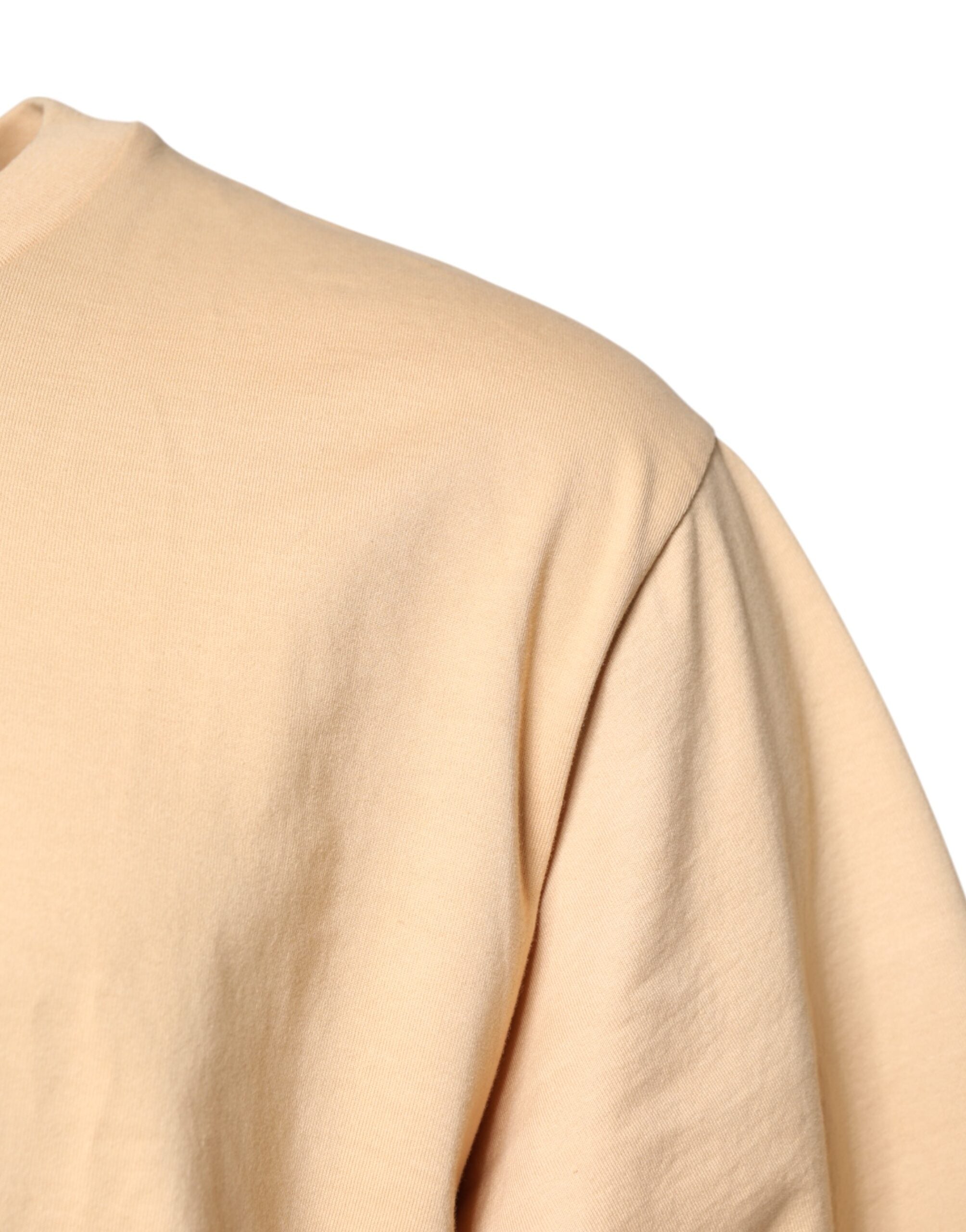 Dolce & Gabbana beige T-shirt with round neck and logo print, made of cotton-3