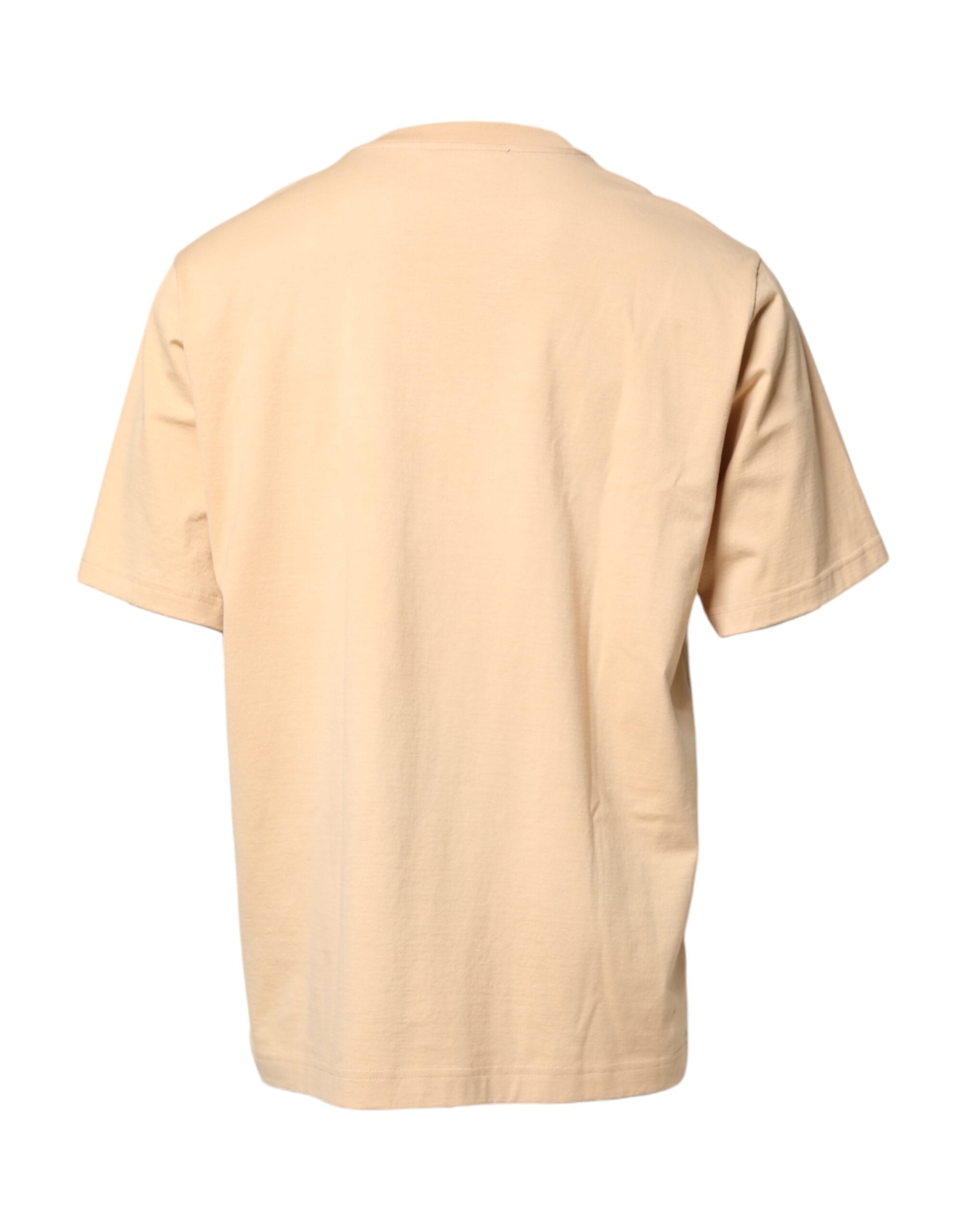 Dolce & Gabbana beige T-shirt with round neck and logo print, made of cotton-4