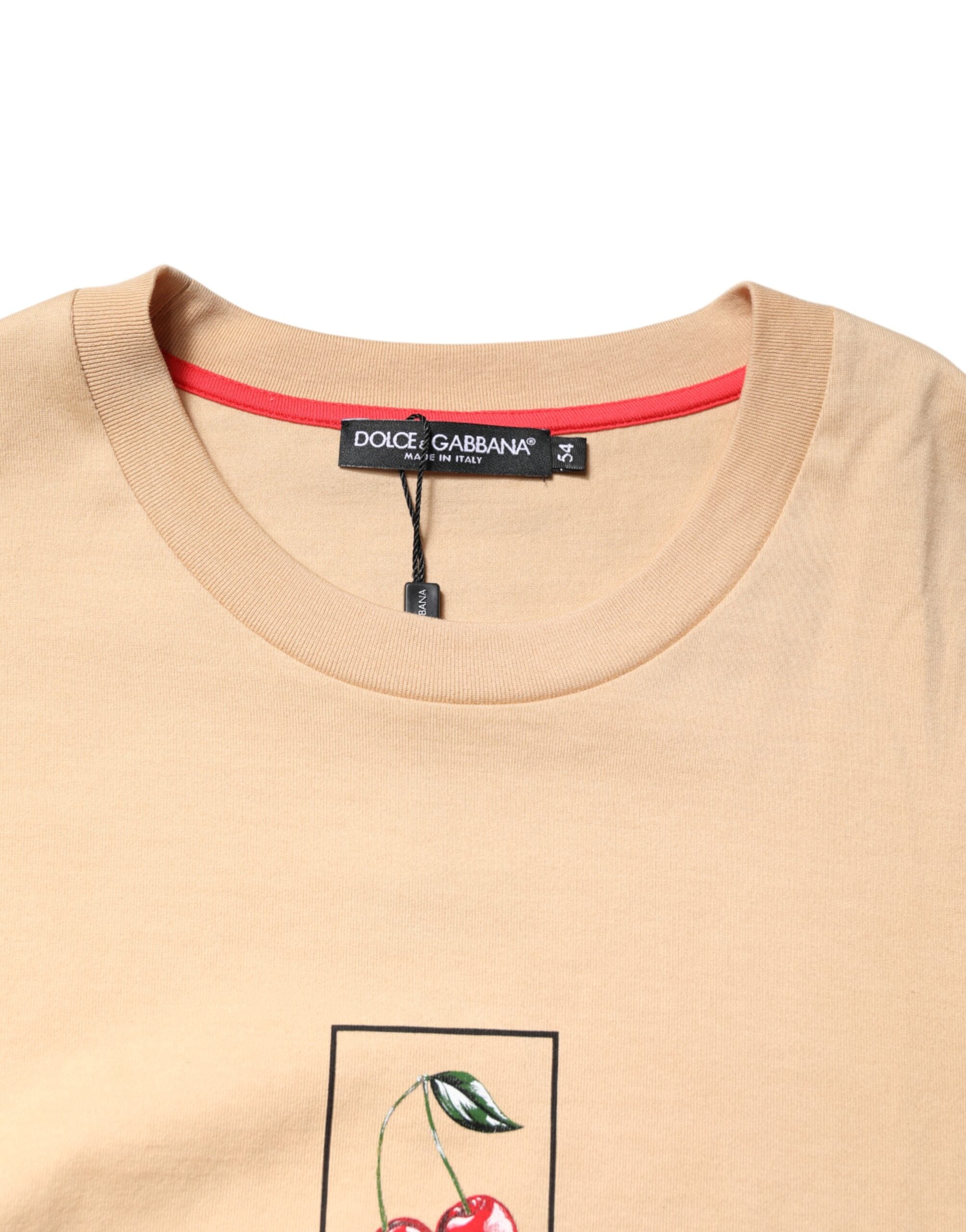Dolce & Gabbana beige T-shirt with round neck and logo print, made of cotton-5