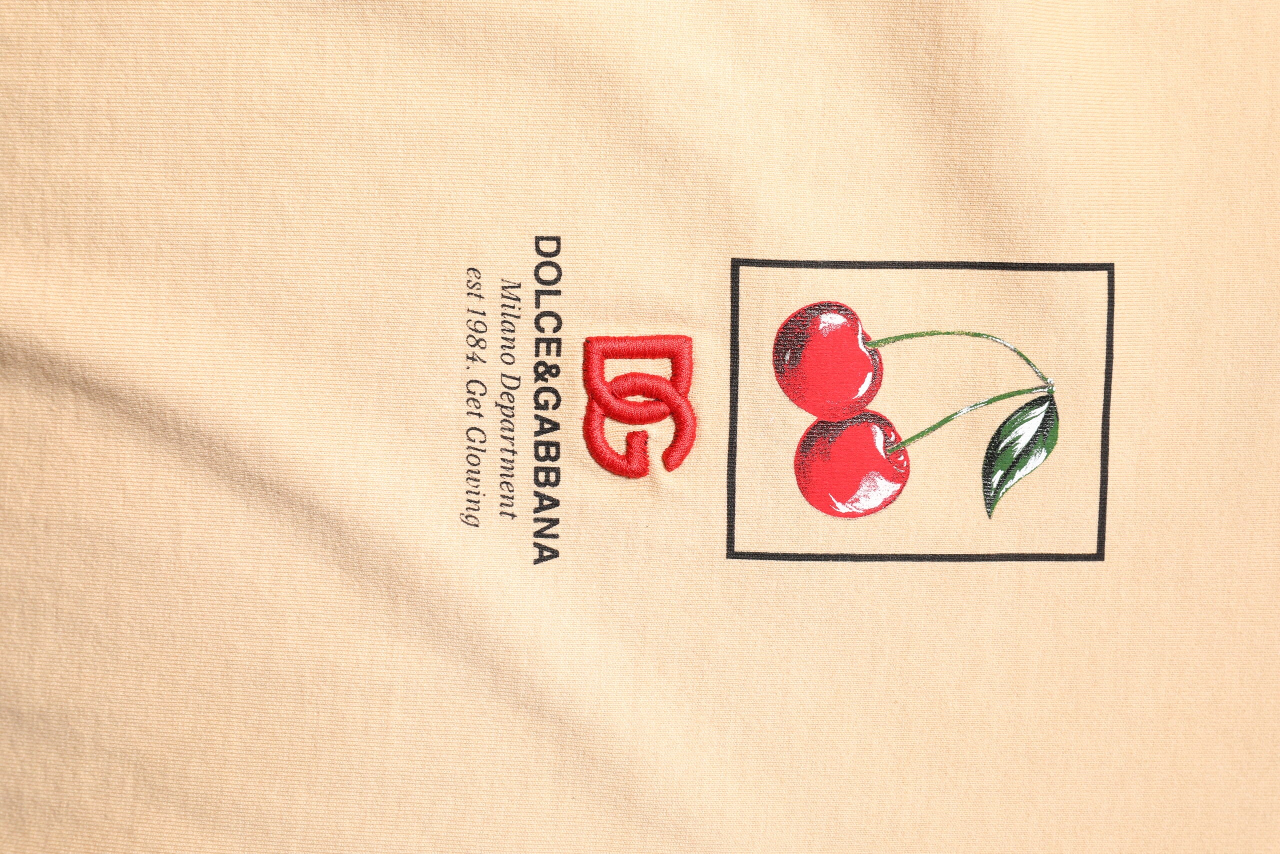 Dolce & Gabbana beige T-shirt with round neck and logo print, made of cotton-6