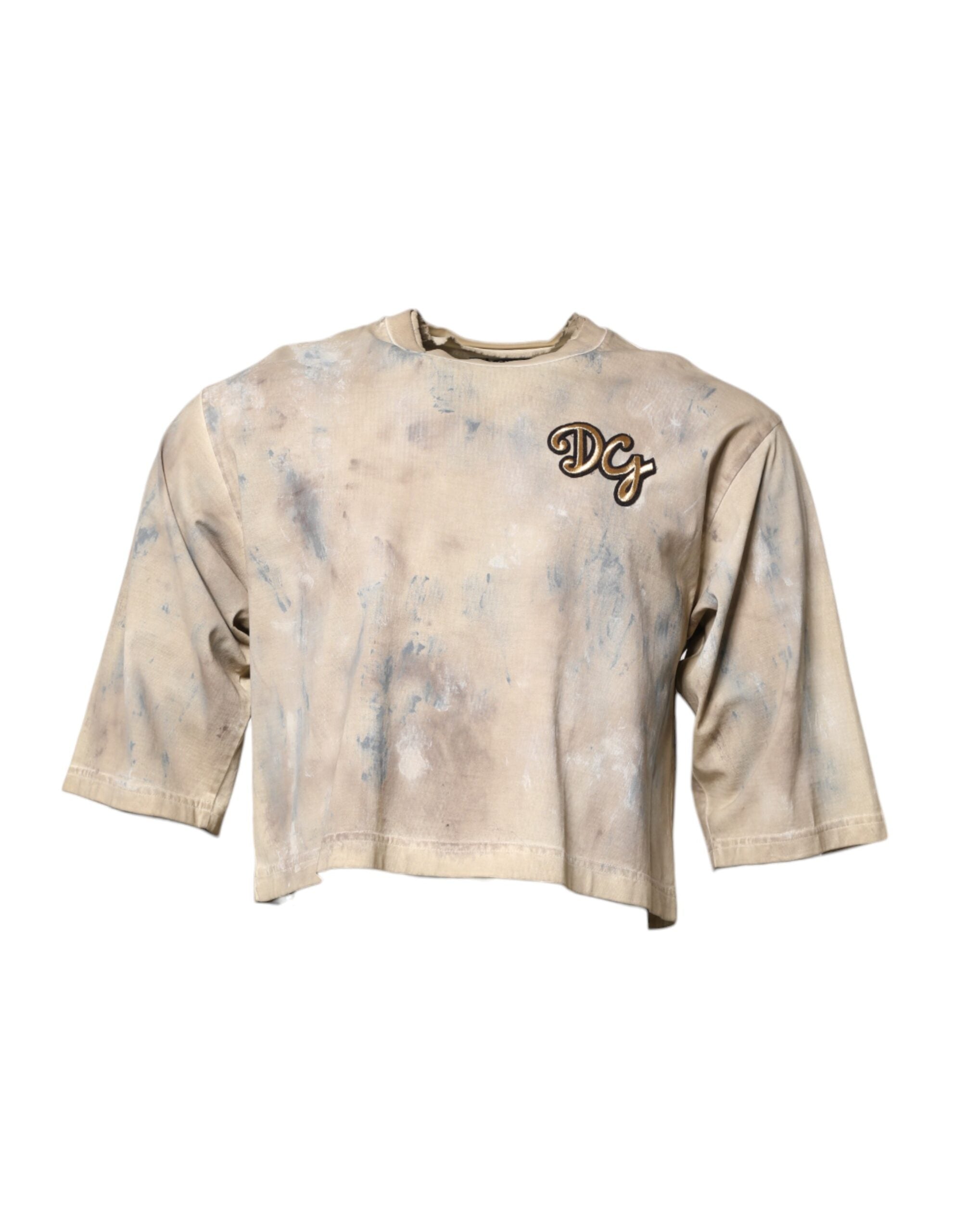 Dolce & Gabbana Beige Tie Dye DG Stickerei Cropped T-Shirt-1