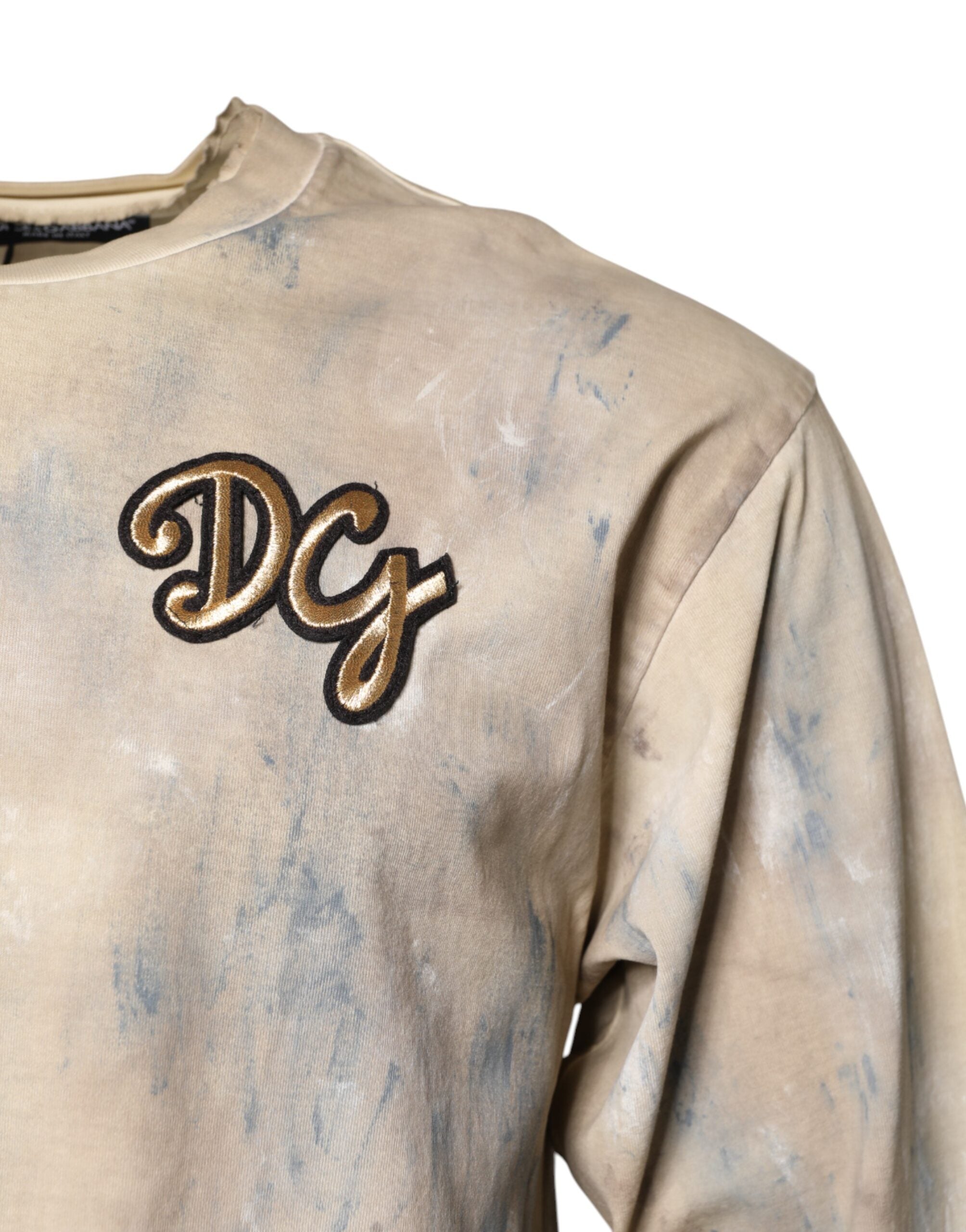 Dolce & Gabbana Beige Tie Dye DG Stickerei Cropped T-Shirt-3