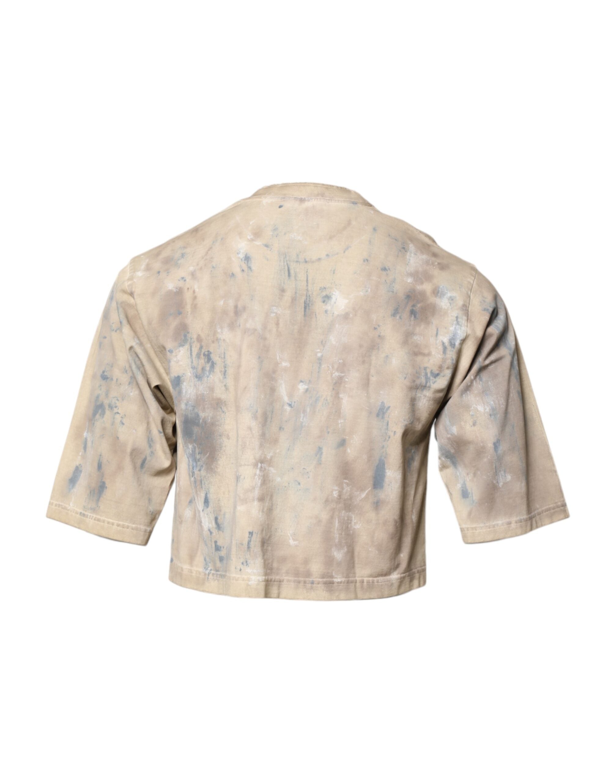 Dolce & Gabbana Beige Tie Dye DG Stickerei Cropped T-Shirt-4
