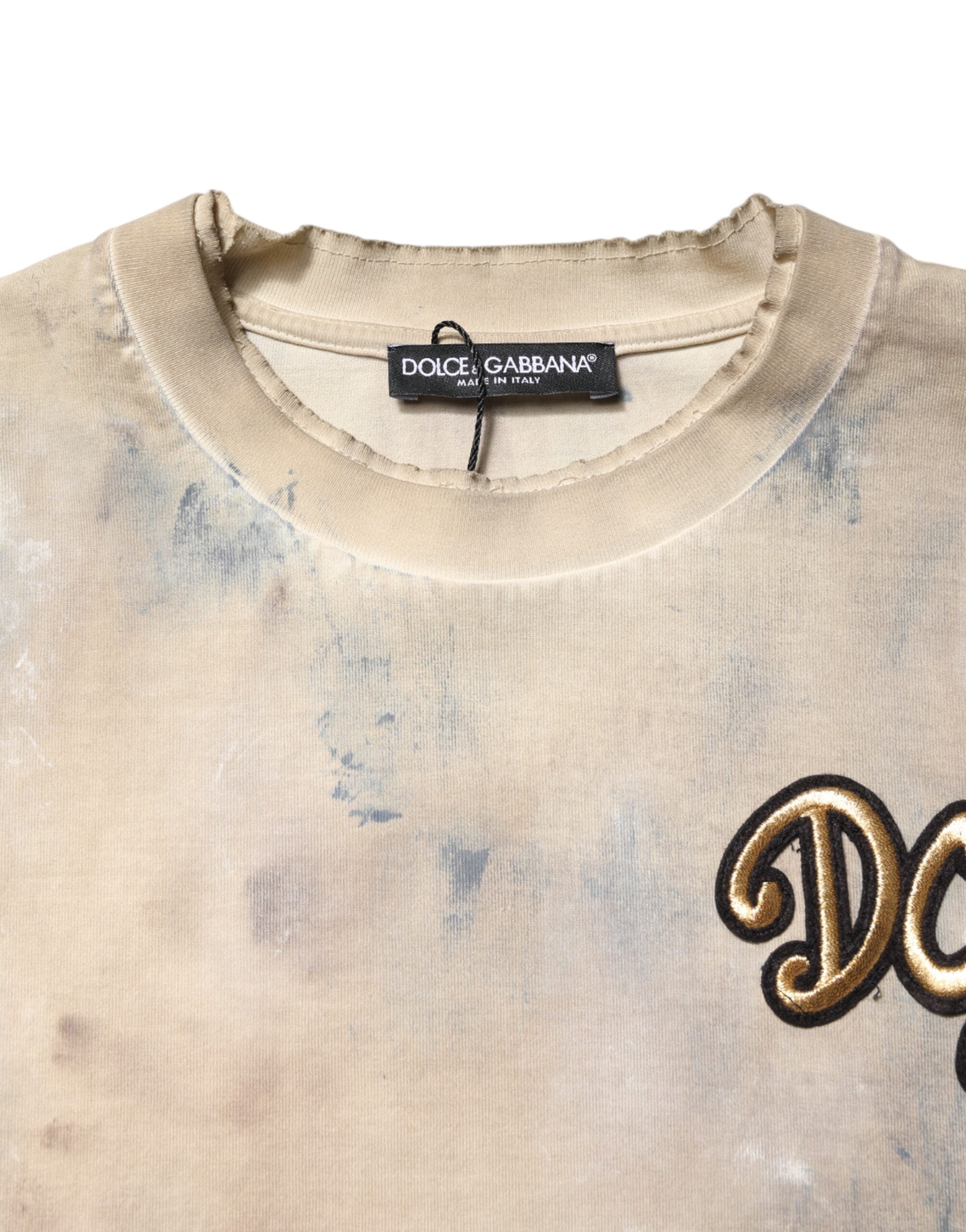 Dolce & Gabbana Beige Tie Dye DG Stickerei Cropped T-Shirt-5