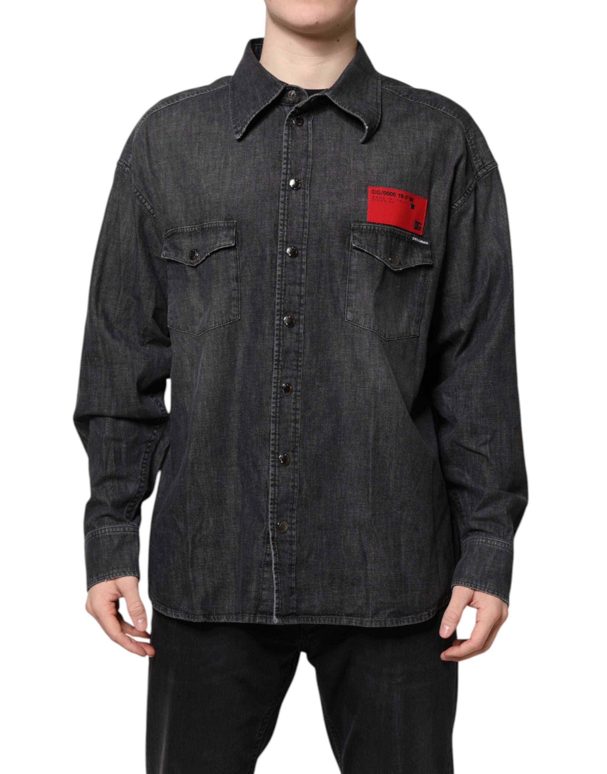 Dolce & Gabbana Graues Denim-Hemd mit langen Ärmeln und Knopfleiste-2
