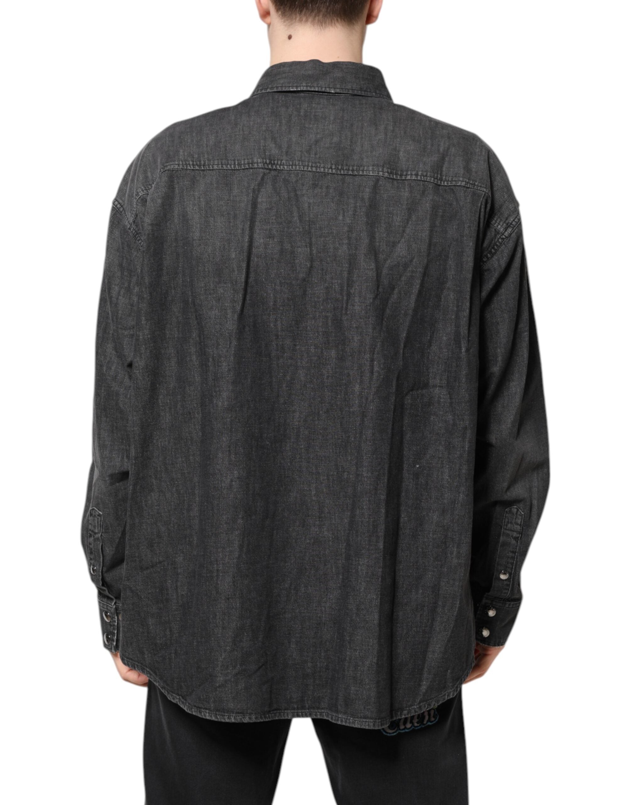 Dolce & Gabbana Graues Denim-Hemd mit langen Ärmeln und Knopfleiste-4