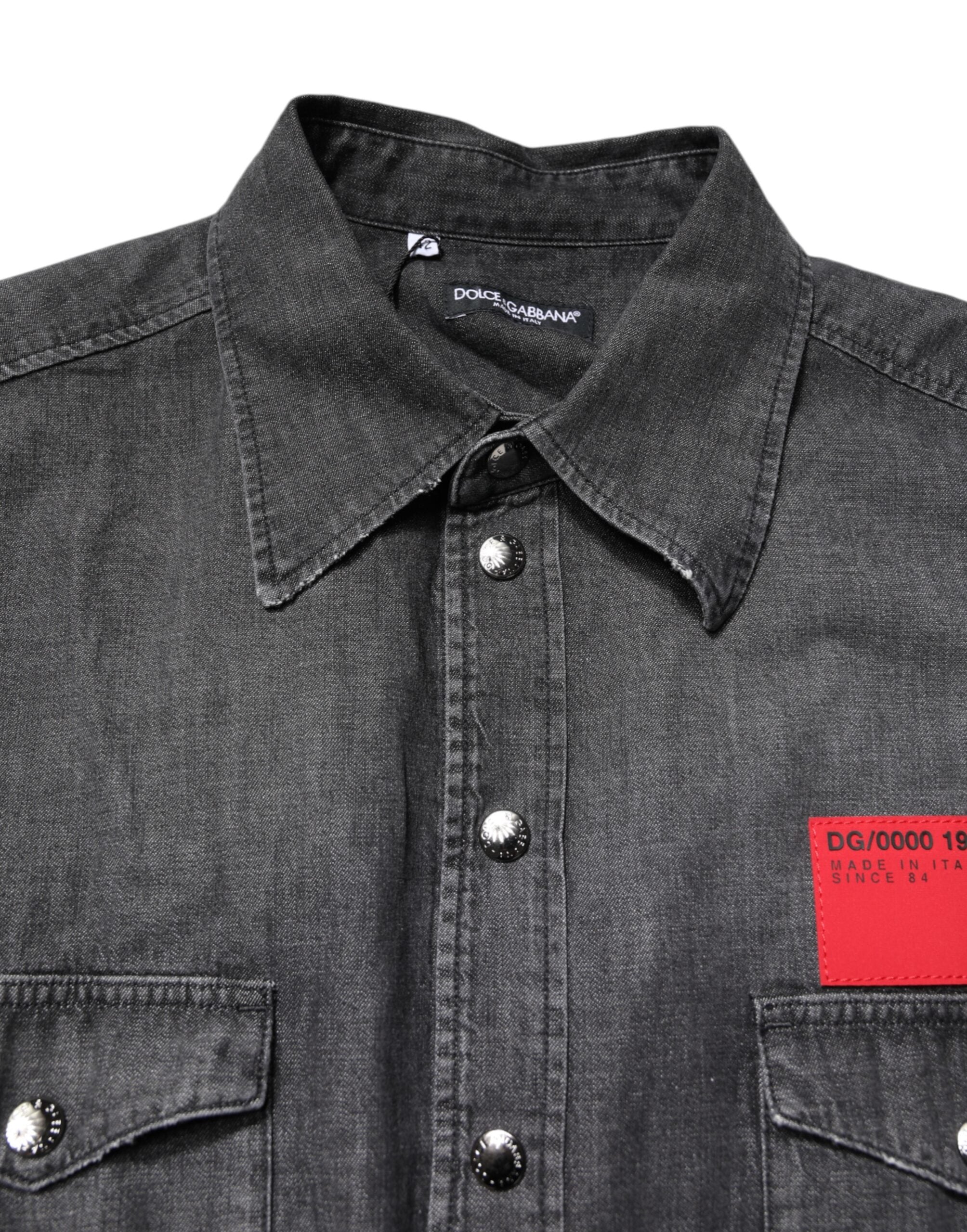 Dolce & Gabbana Graues Denim-Hemd mit langen Ärmeln und Knopfleiste-5