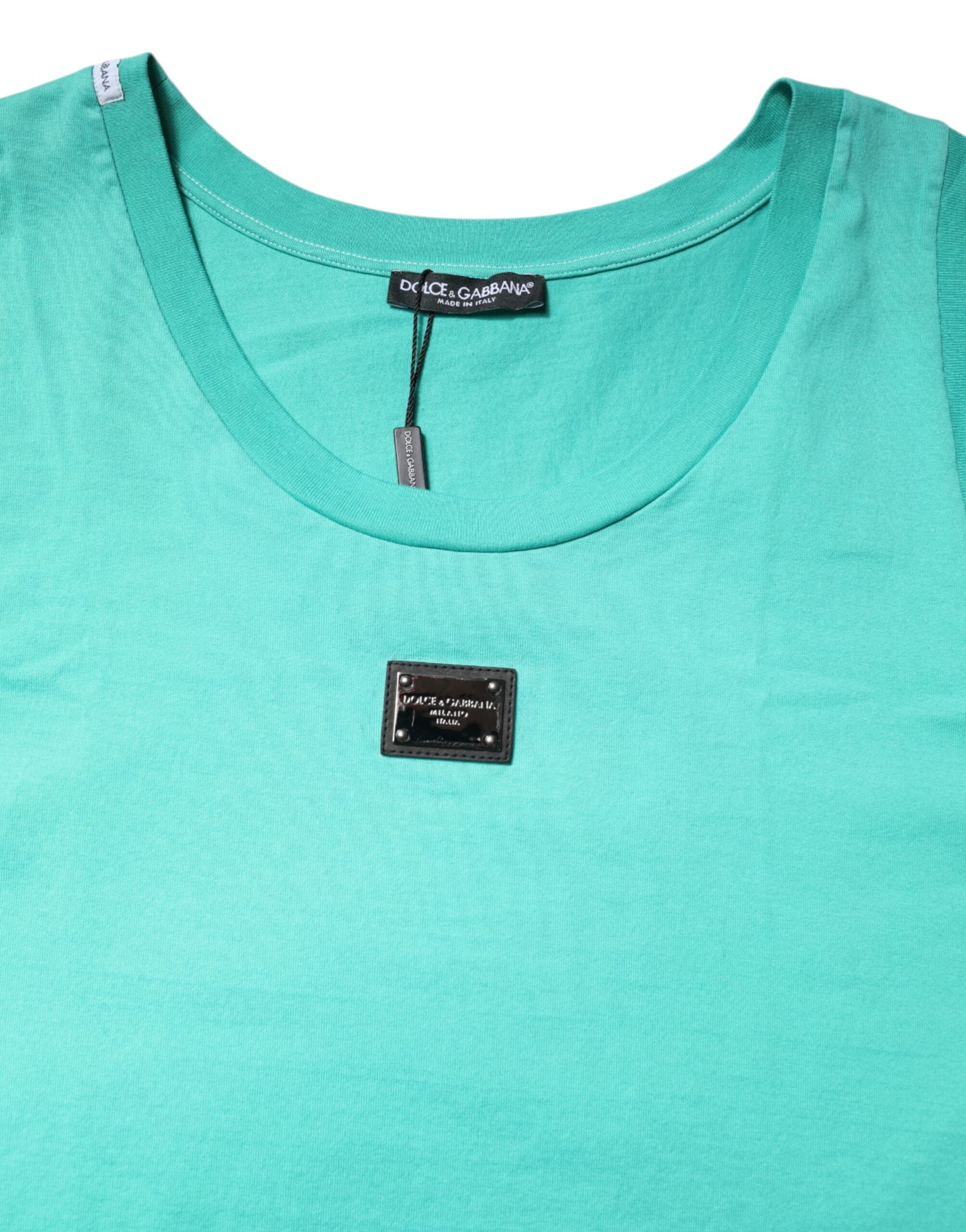 Dolce & Gabbana Grünes ärmelloses Logo-Rundhals-T-Shirt-5