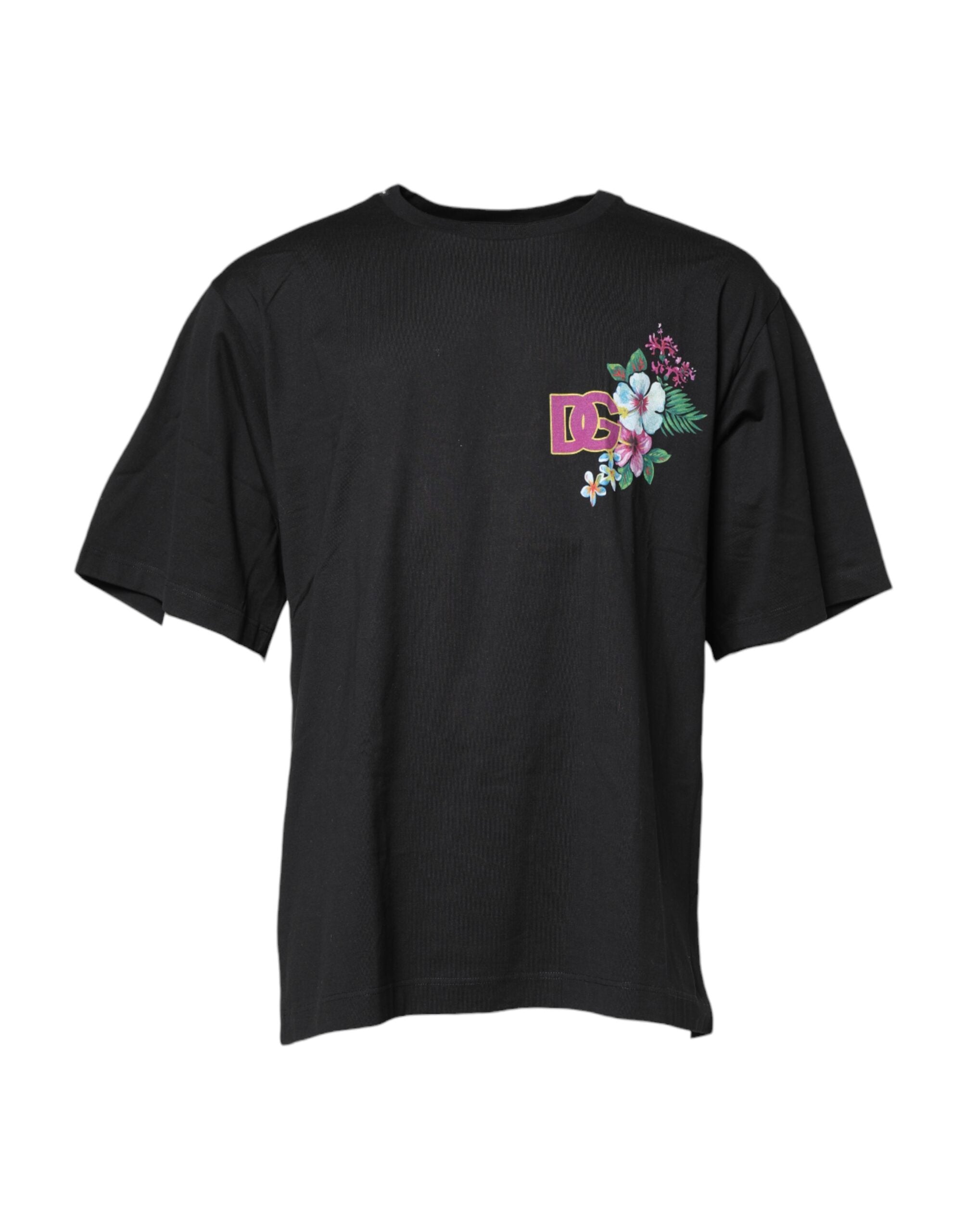 Camiseta Dolce & Gabbana DG negra con estampado floral y cuello redondo-2