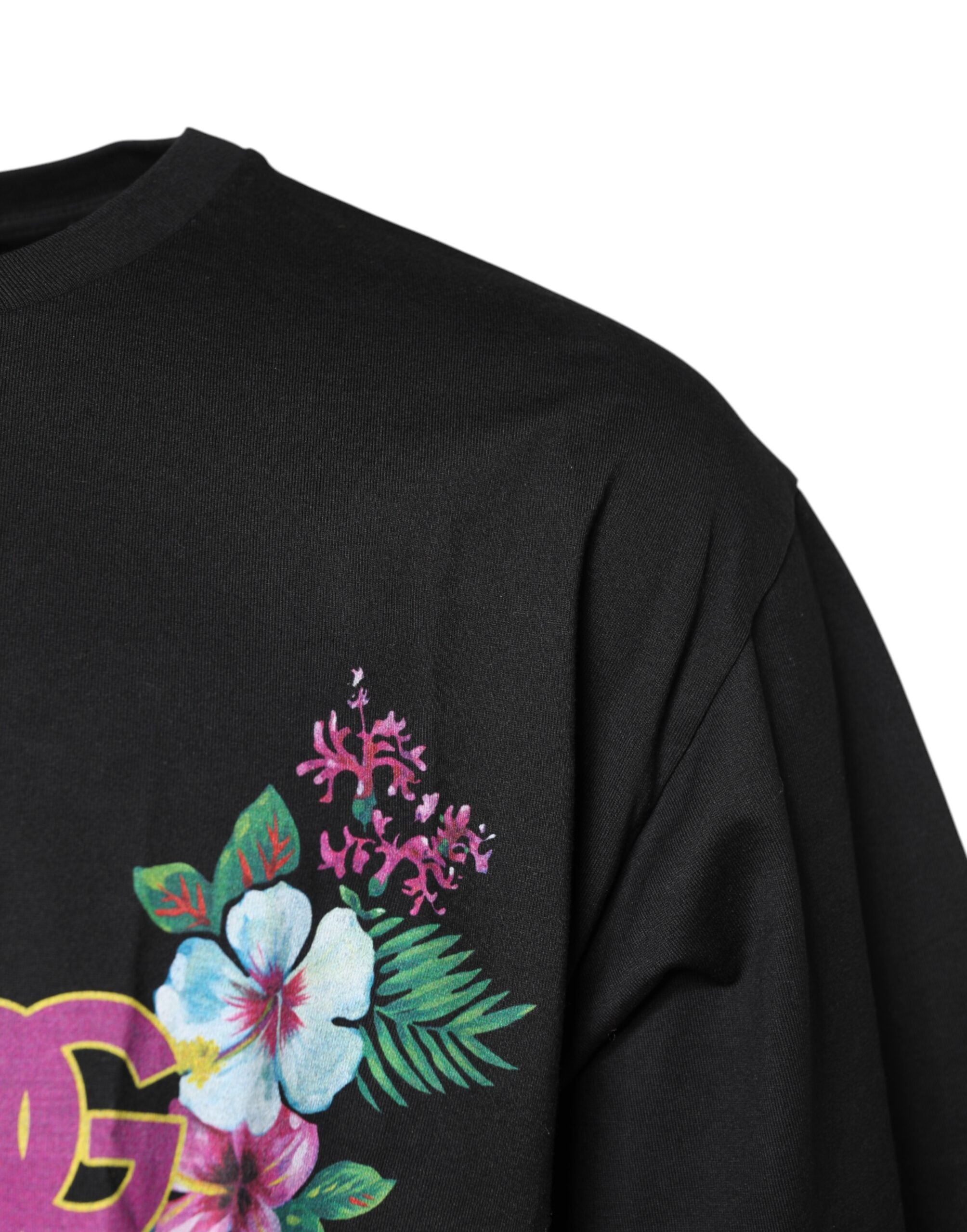 Camiseta Dolce & Gabbana DG negra con estampado floral y cuello redondo-3