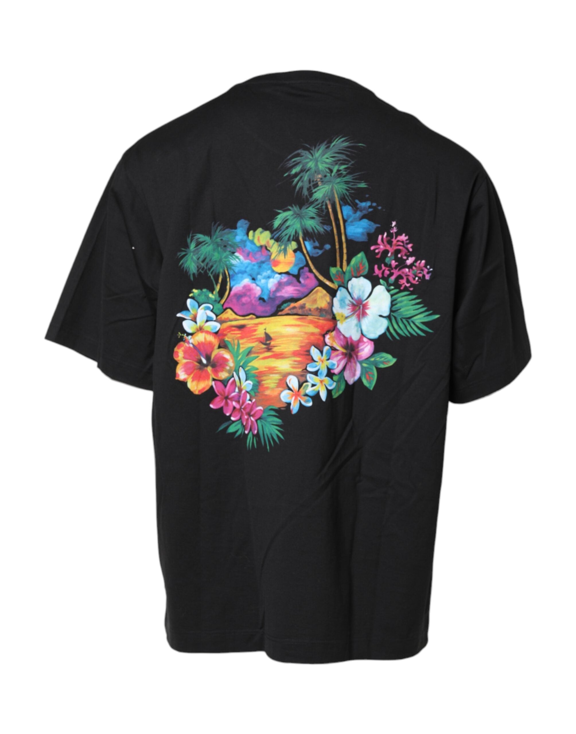 Camiseta Dolce & Gabbana DG negra con estampado floral y cuello redondo-4