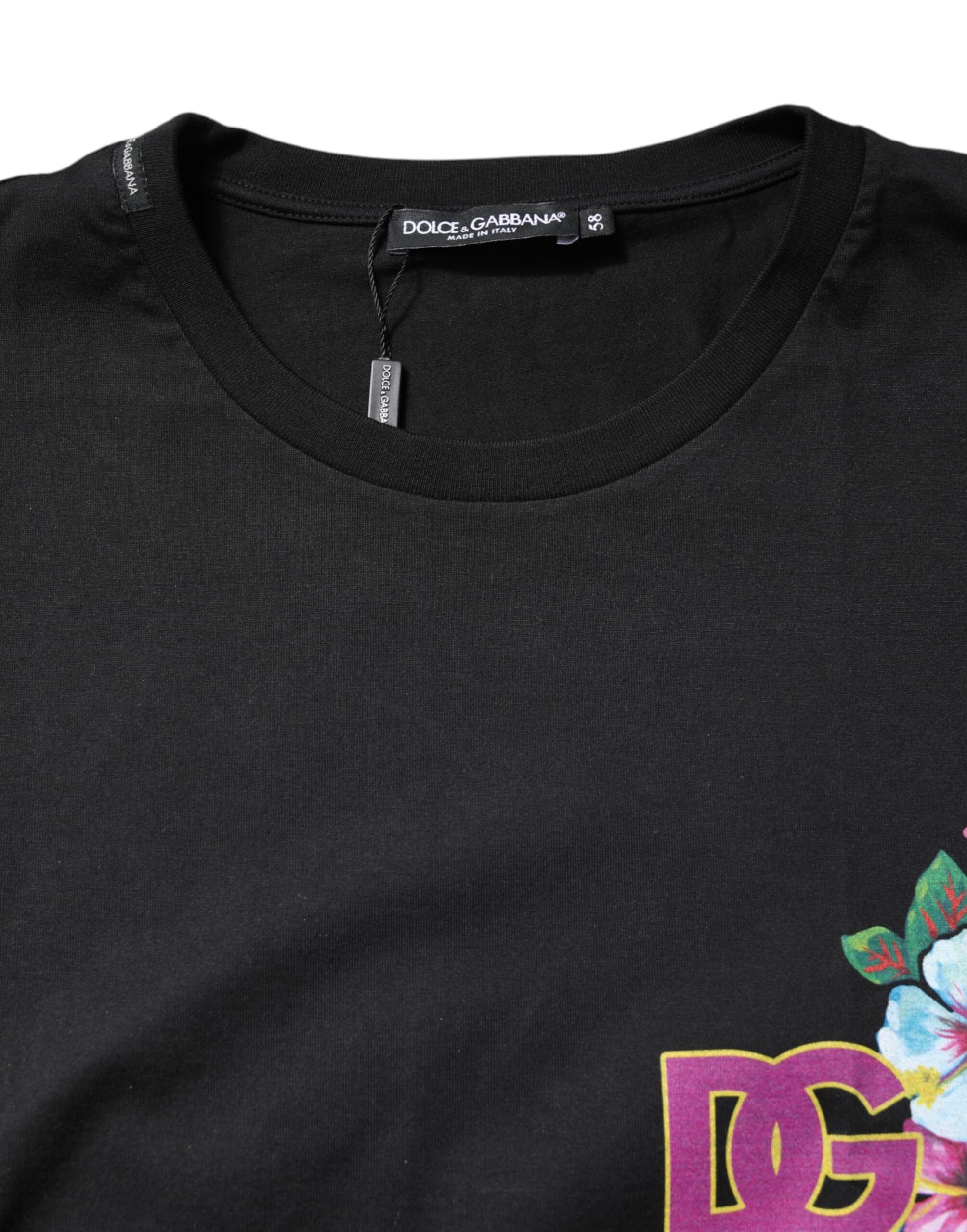 Camiseta Dolce & Gabbana DG negra con estampado floral y cuello redondo-5