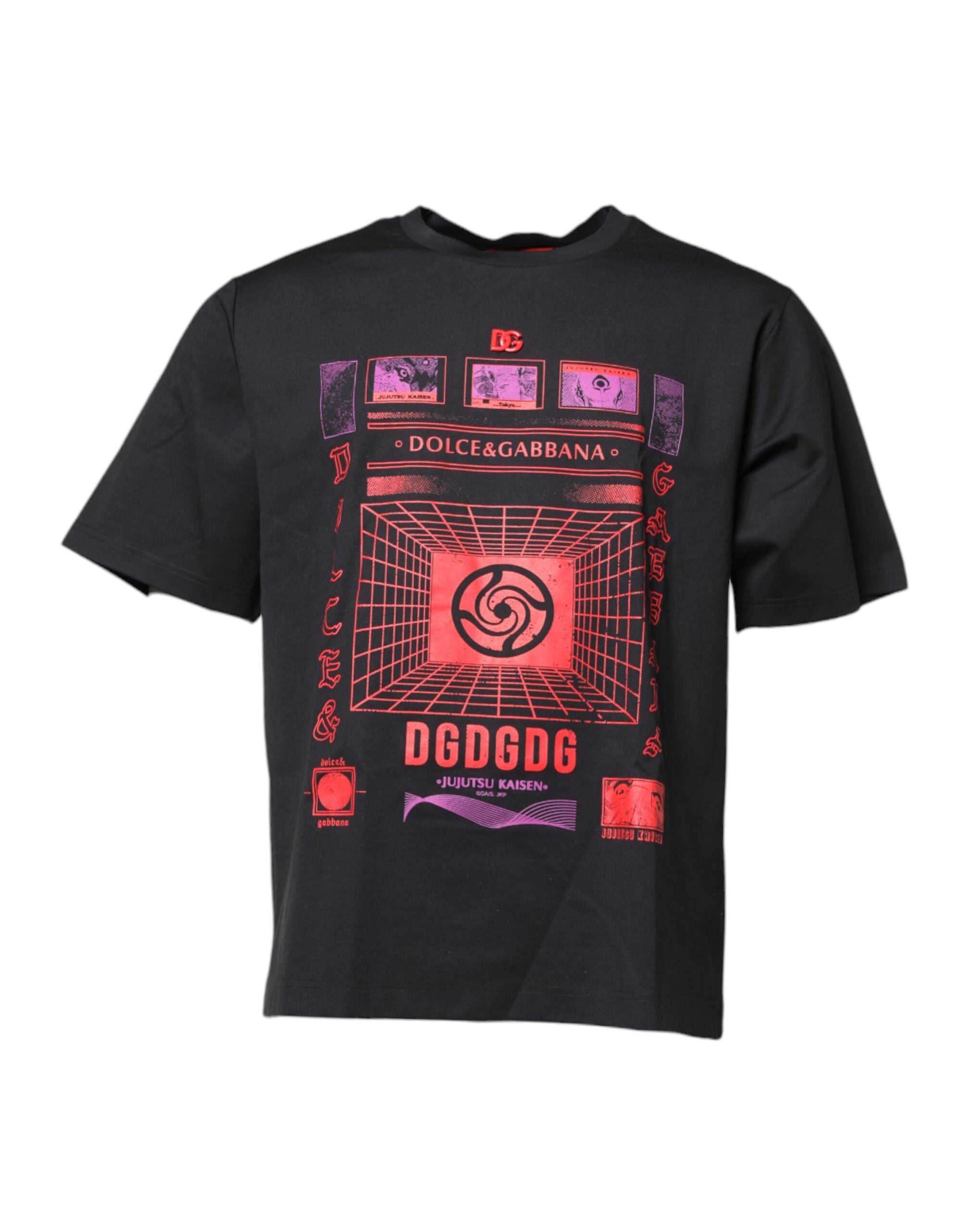 Dolce & Gabbana black T-shirt with round neck and graphic print in cotton-2