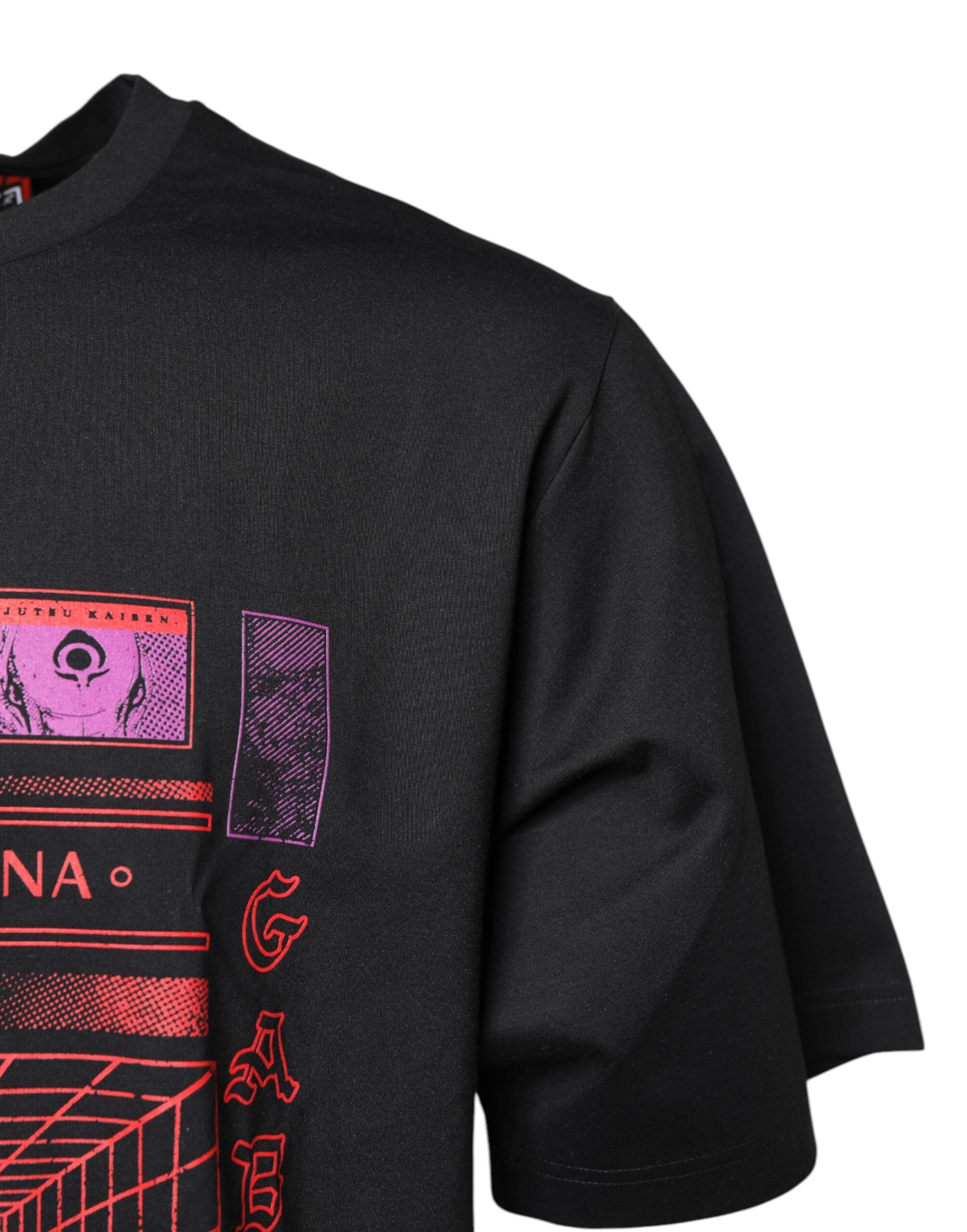 Dolce & Gabbana black T-shirt with round neck and graphic print in cotton-3